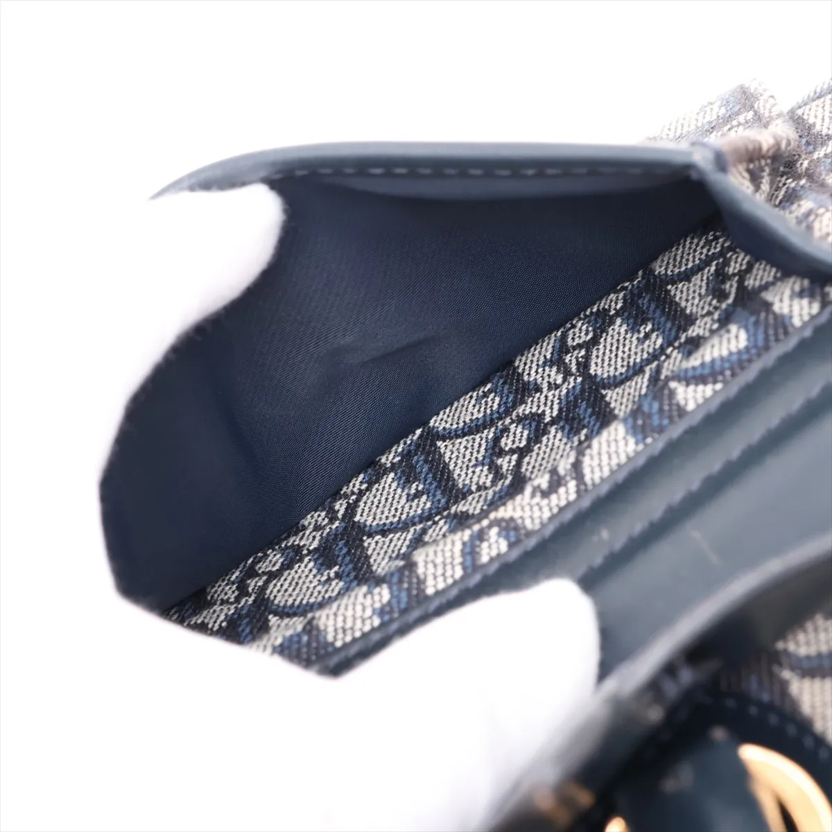 Trotter Canvas x Leather Tote Bag, Navy — view 12