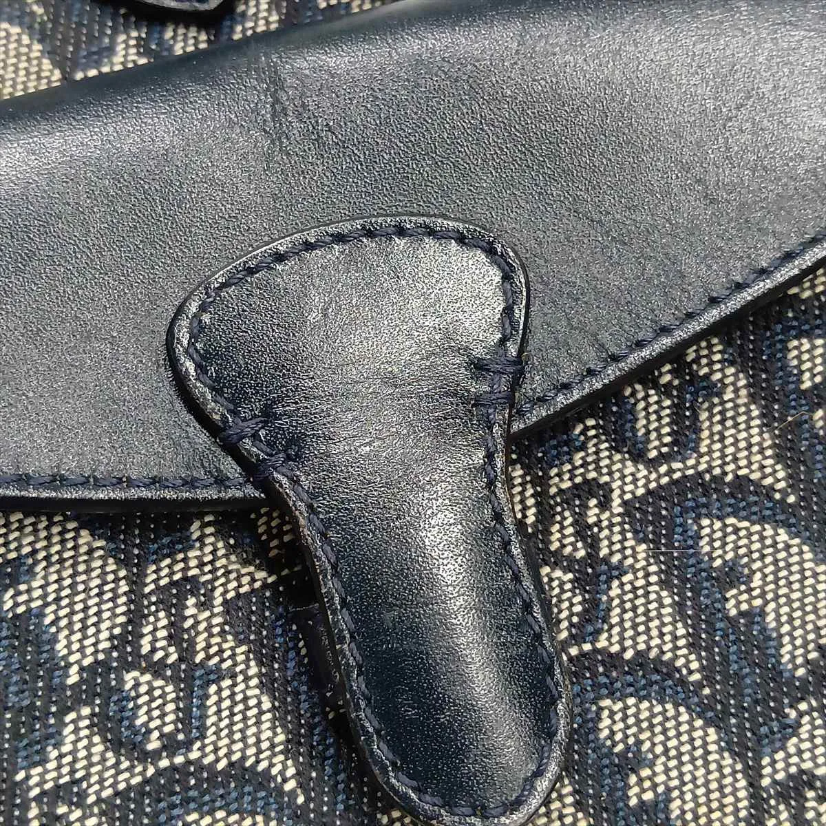 Trotter Canvas x Leather Tote Bag, Navy — view 15