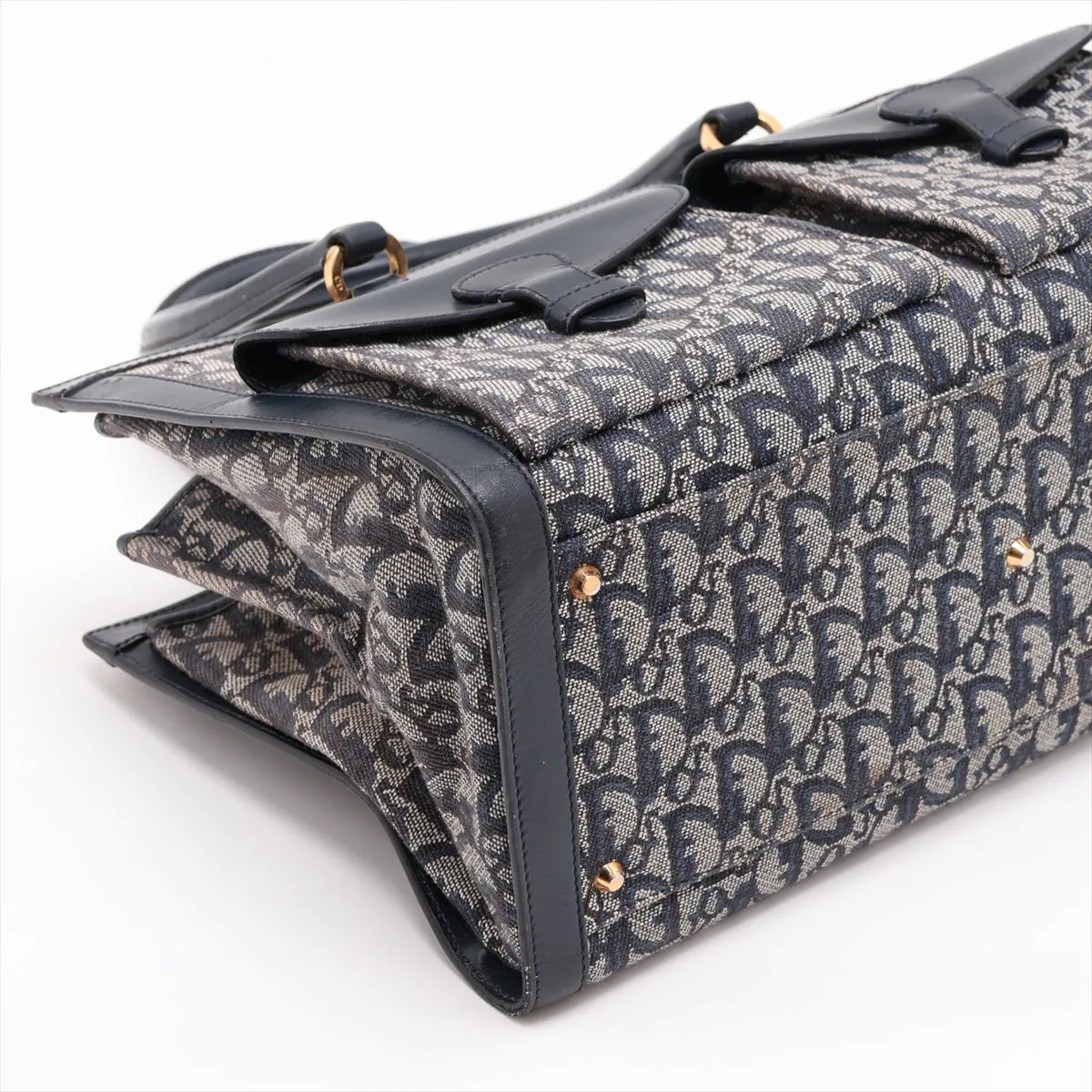 Trotter Canvas x Leather Tote Bag, Navy — view 4