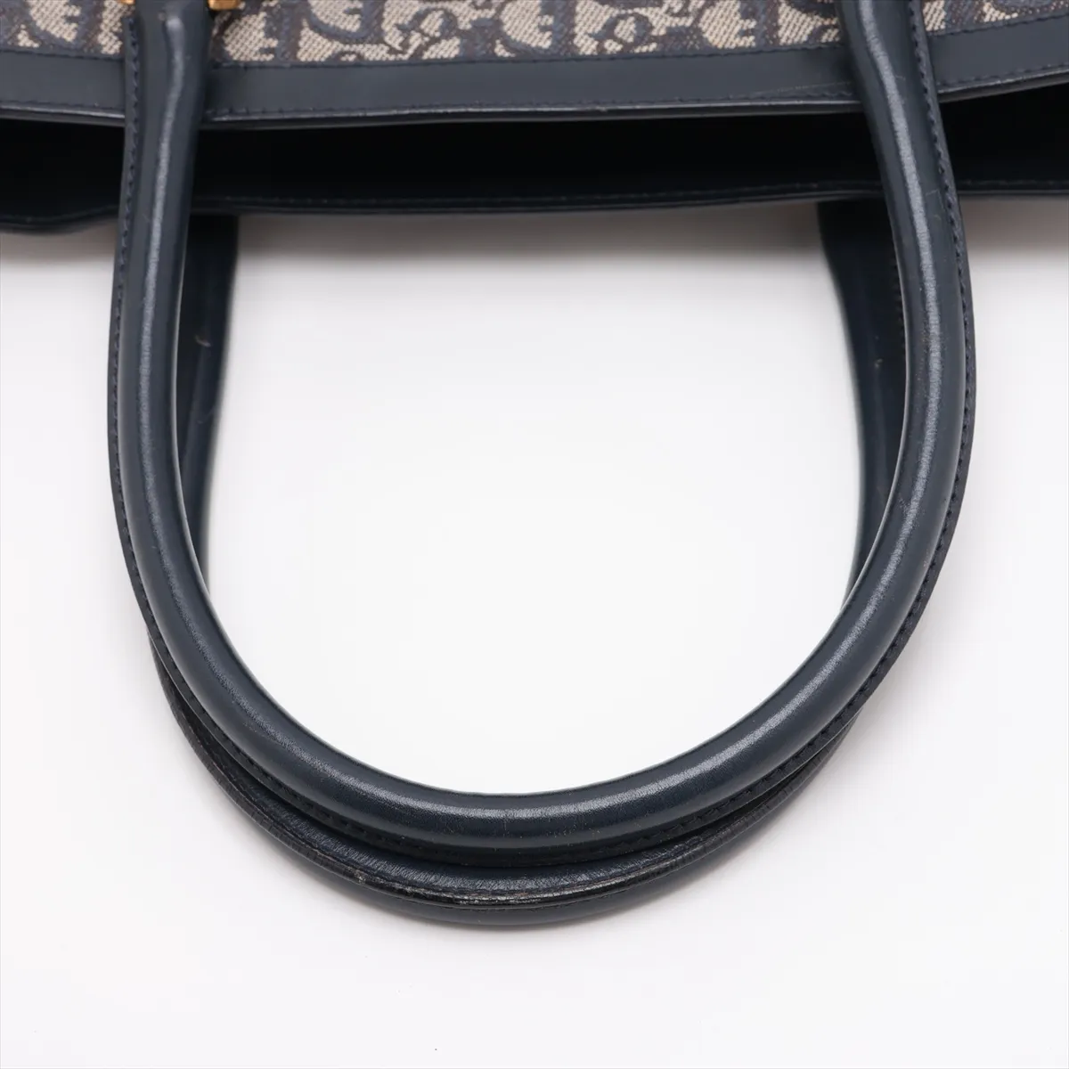 Trotter Canvas x Leather Tote Bag, Navy — view 5