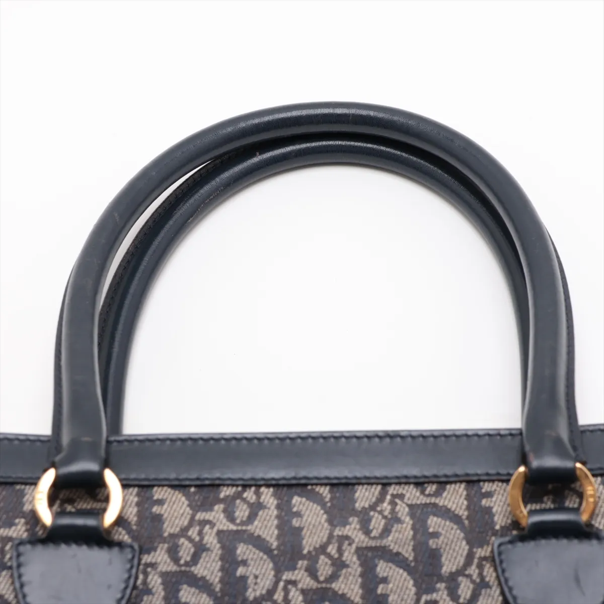 Trotter Canvas x Leather Tote Bag, Navy — view 6
