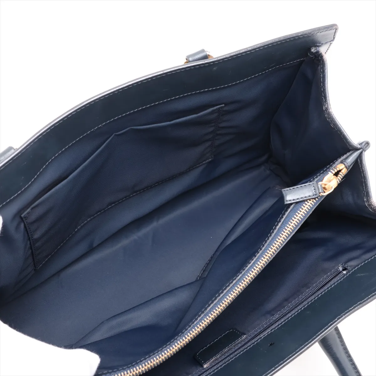 Trotter Canvas x Leather Tote Bag, Navy — view 7
