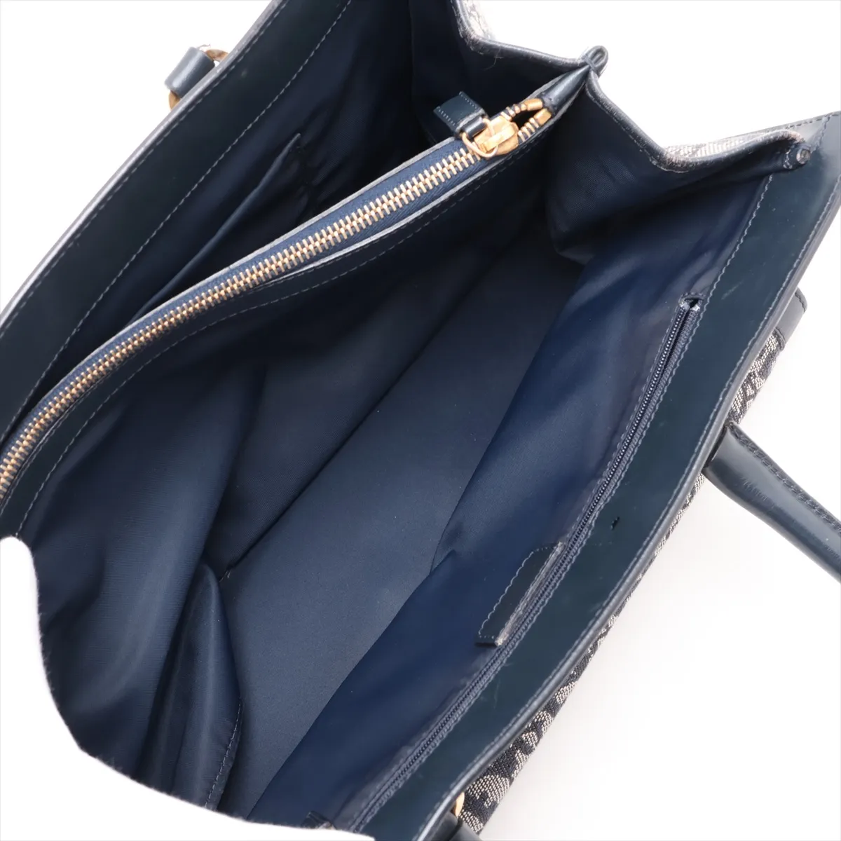 Trotter Canvas x Leather Tote Bag, Navy — view 8