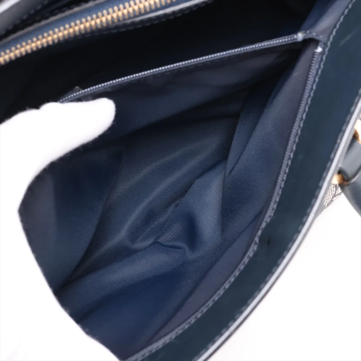 Trotter Canvas x Leather Tote Bag, Navy — view 9