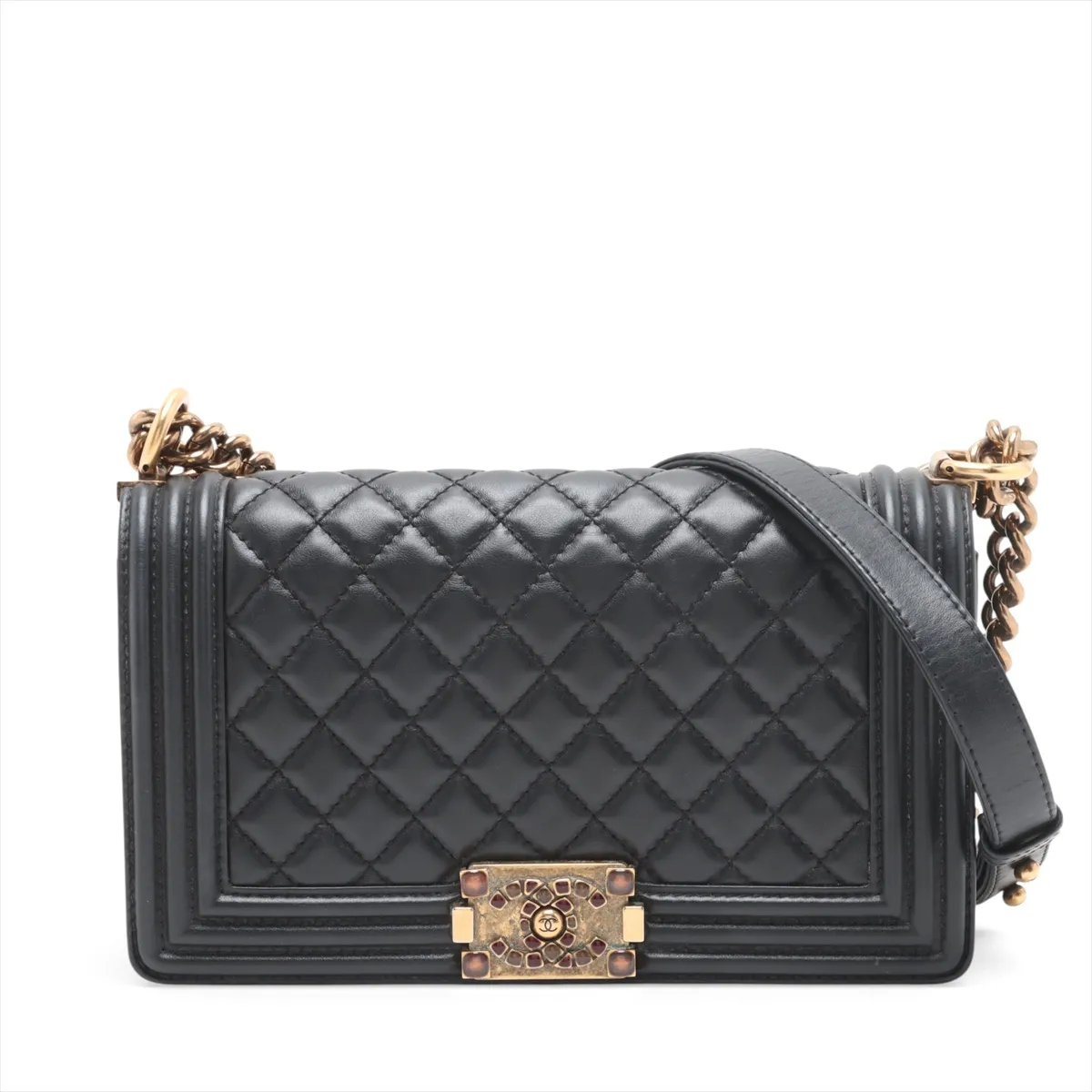 Boy Chanel 25 Lambskin Chain Shoulder Bag, Black with Gold Hardware, 30422908 (Serial Number in the 30s), A67086