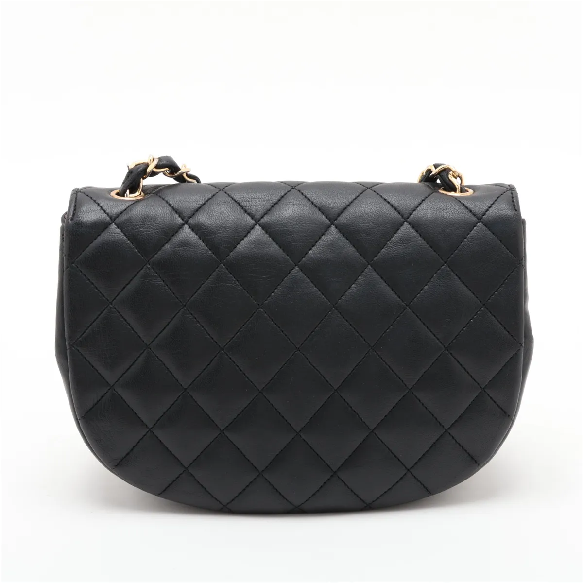 Matelassé Lambskin Single Flap Single Chain Bag, Half Moon Design, Black with Gold Hardware — view 2