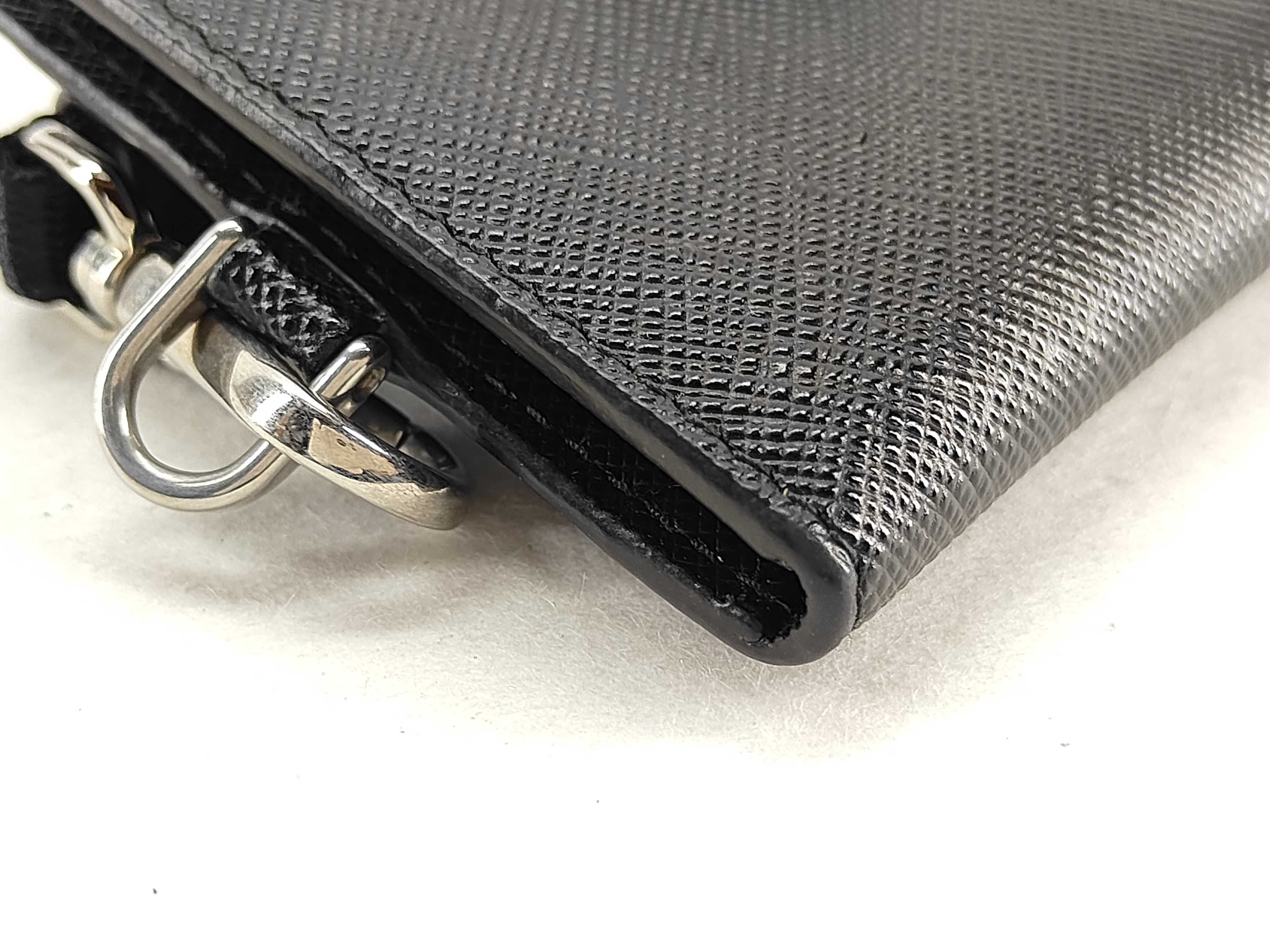 Saffiano Leather Triangle Logo Card Case, Black, with Neck Strap, ID Pass Case 2MC088, Card Holder, 30 Key Case/Keychain — view 4