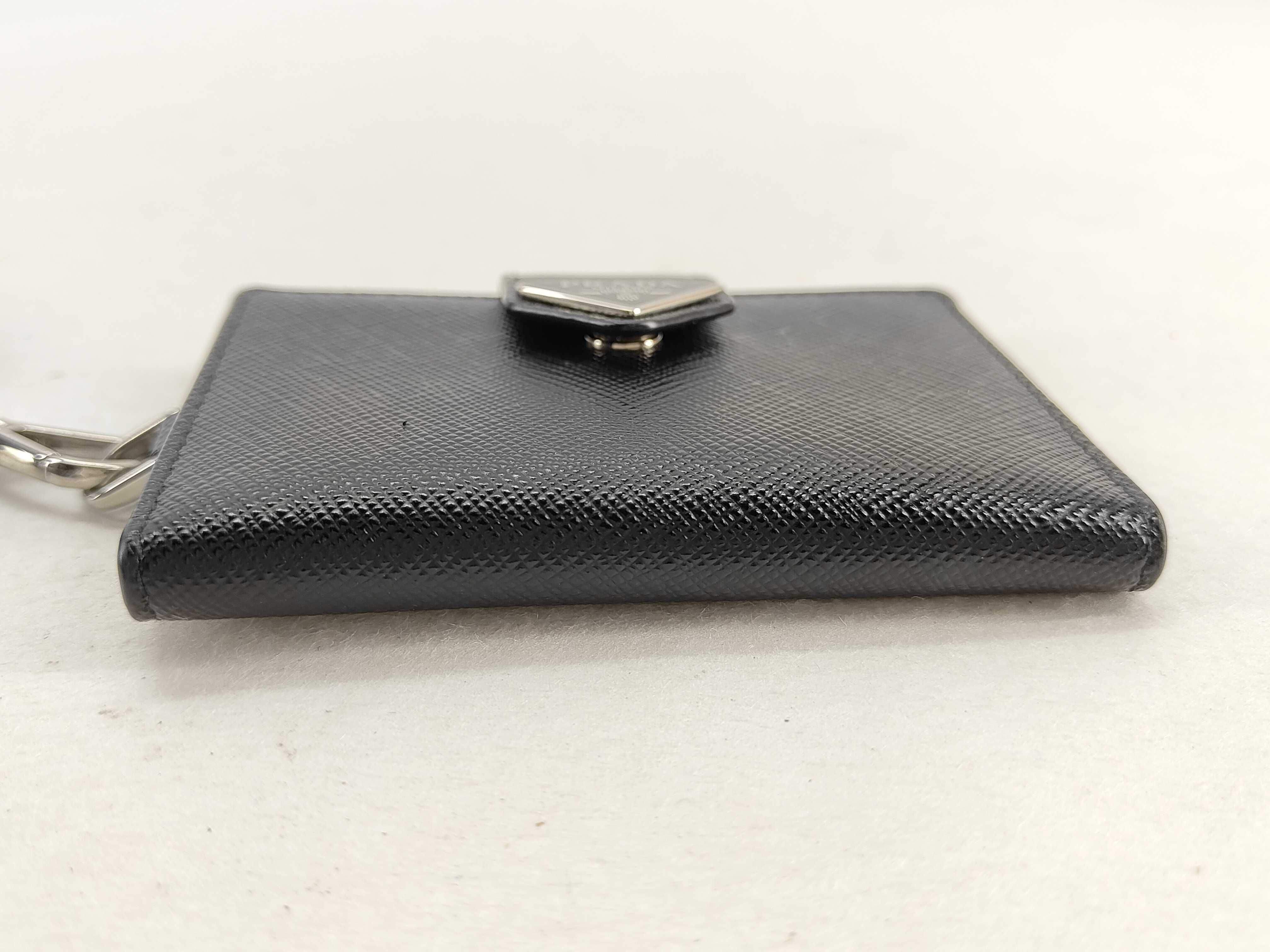 Saffiano Leather Triangle Logo Card Case, Black, with Neck Strap, ID Pass Case 2MC088, Card Holder, 30 Key Case/Keychain — view 5