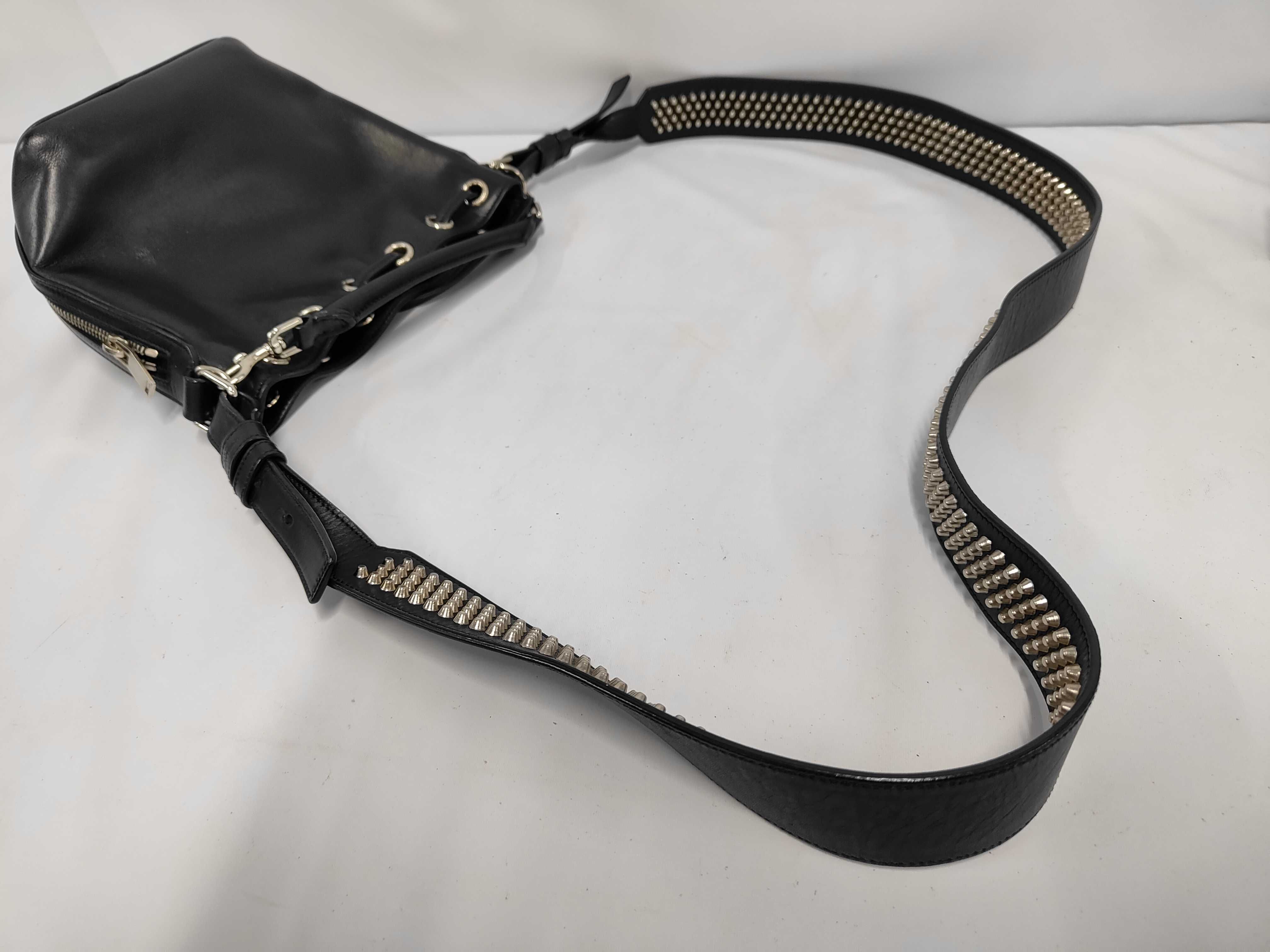 357603 Emmanuel Bucket Bag Leather Black Shoulder Bag — view 6