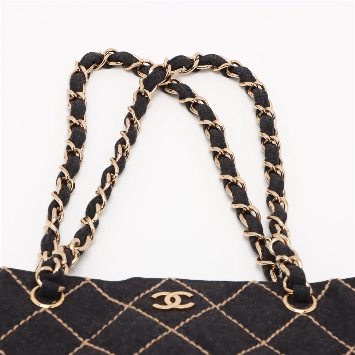 Wild Stitch Felt Chain Tote Bag Black Gold Hardware 8524307 No. 8 — view 6