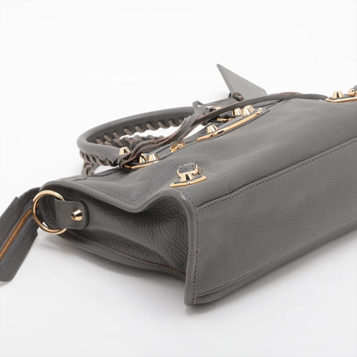 Classic Metal Edge City 432831 Leather 2-Way Handbag, Gray, with Mirror — view 4