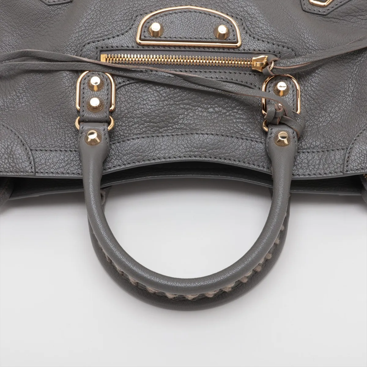 Classic Metal Edge City 432831 Leather 2-Way Handbag, Gray, with Mirror — view 5