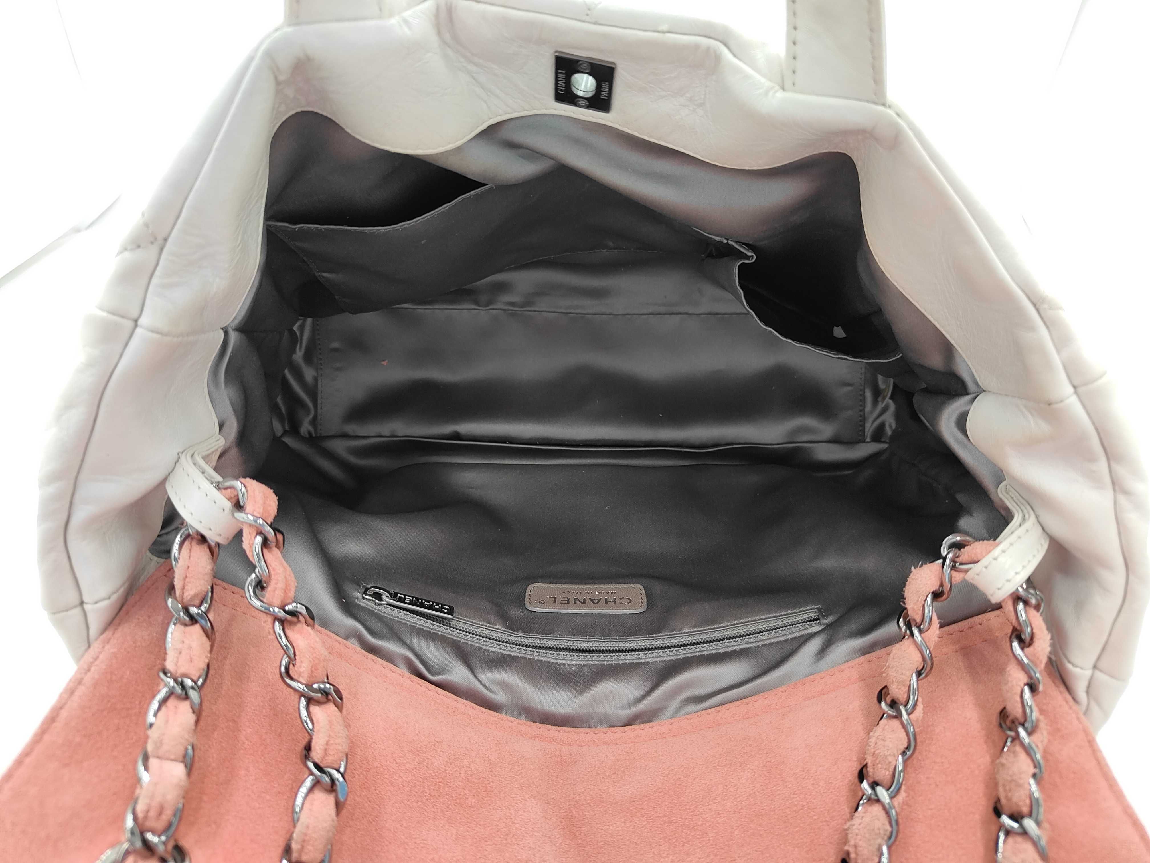 Matelassé Lambskin Suede 2-Way Shoulder Bag, White/Pink with Silver Hardware, Serial Number 12-series. — view 10