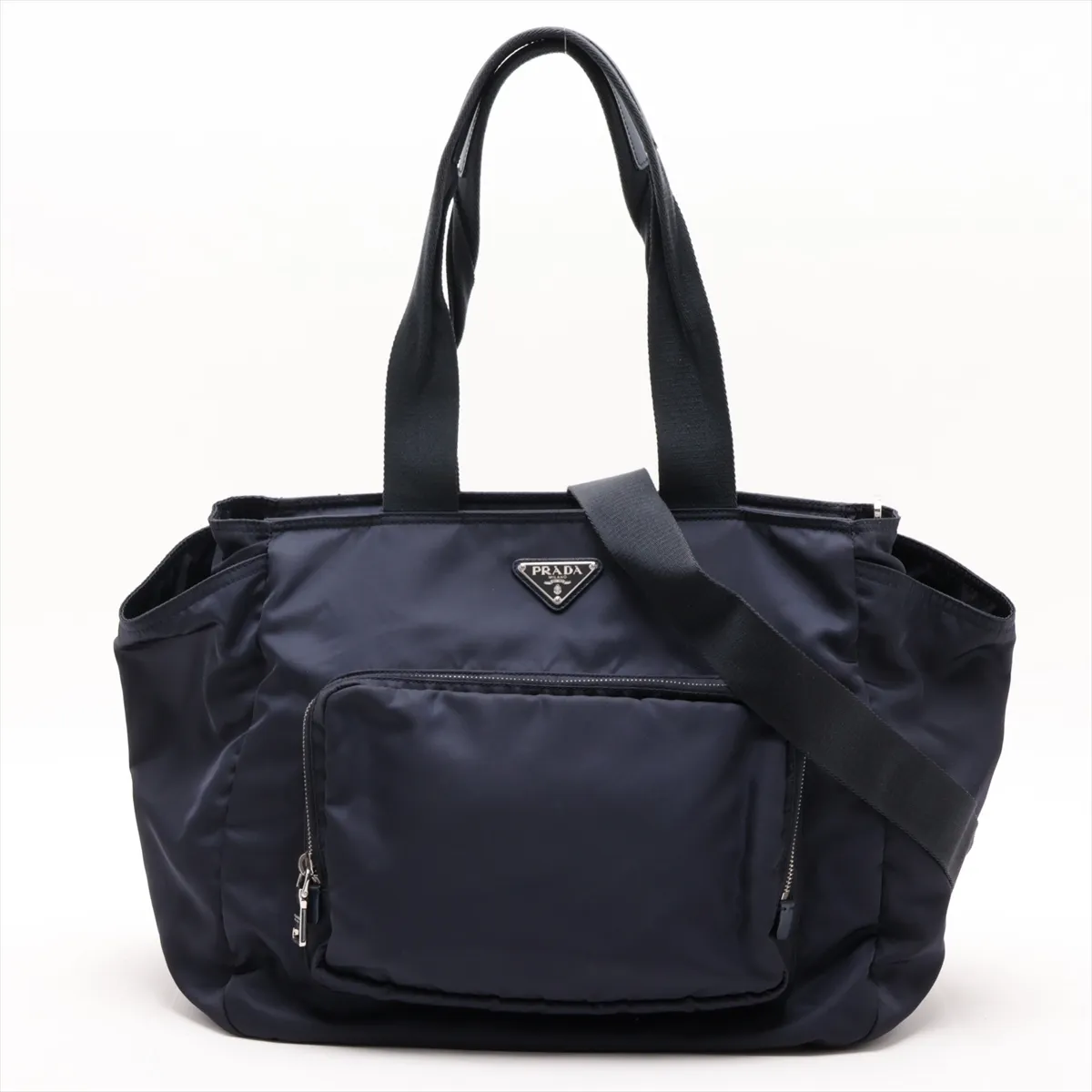 Tessuto Nylon x Leather 2-Way Tote Bag, Navy