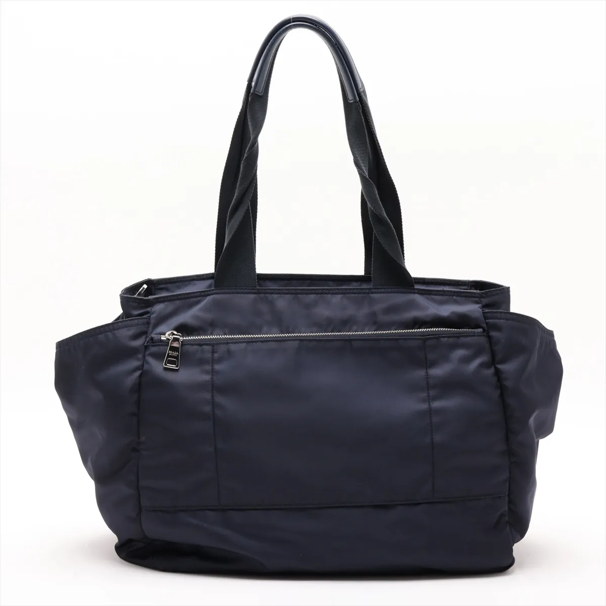 Tessuto Nylon x Leather 2-Way Tote Bag, Navy — view 2