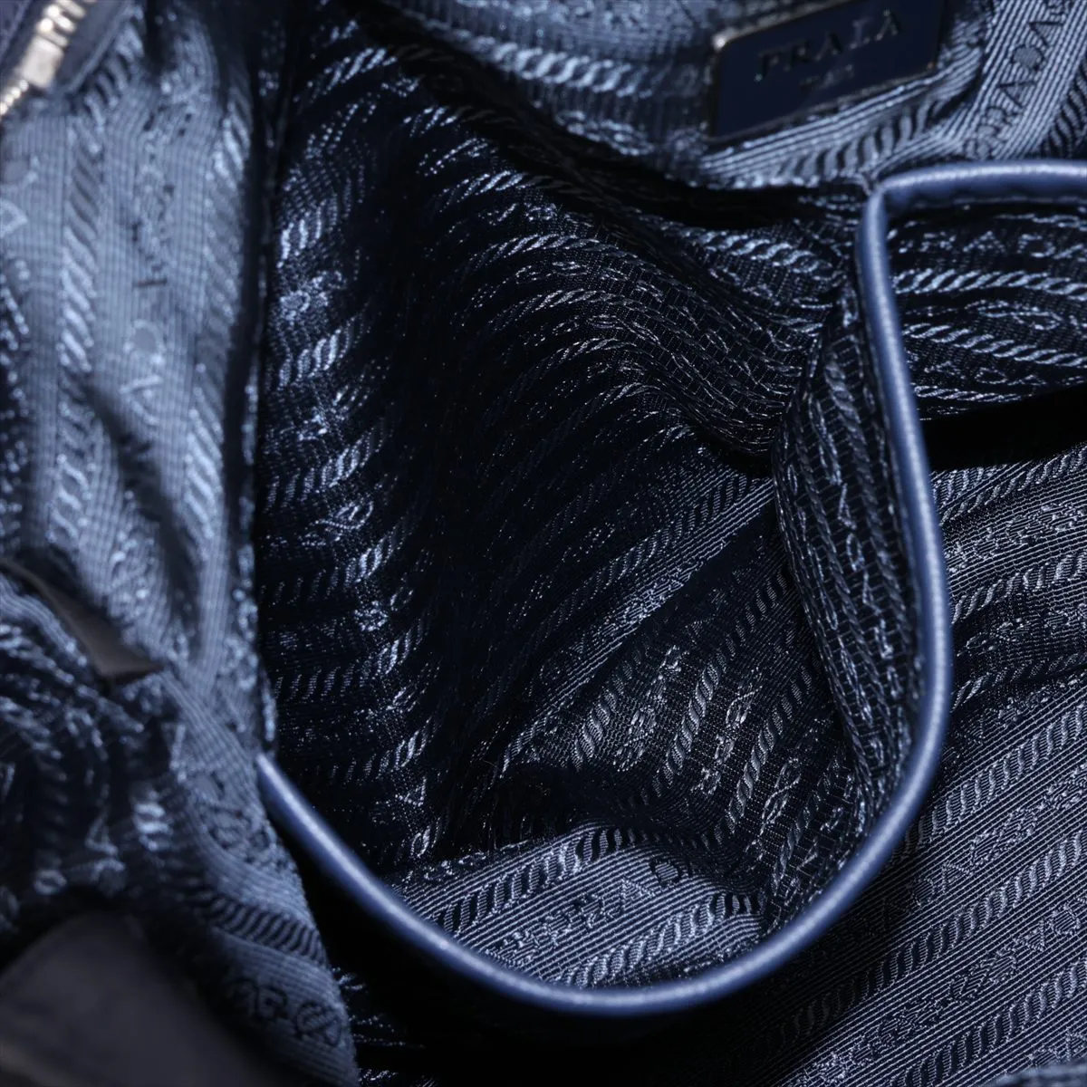 Tessuto Nylon x Leather 2-Way Tote Bag, Navy — view 11