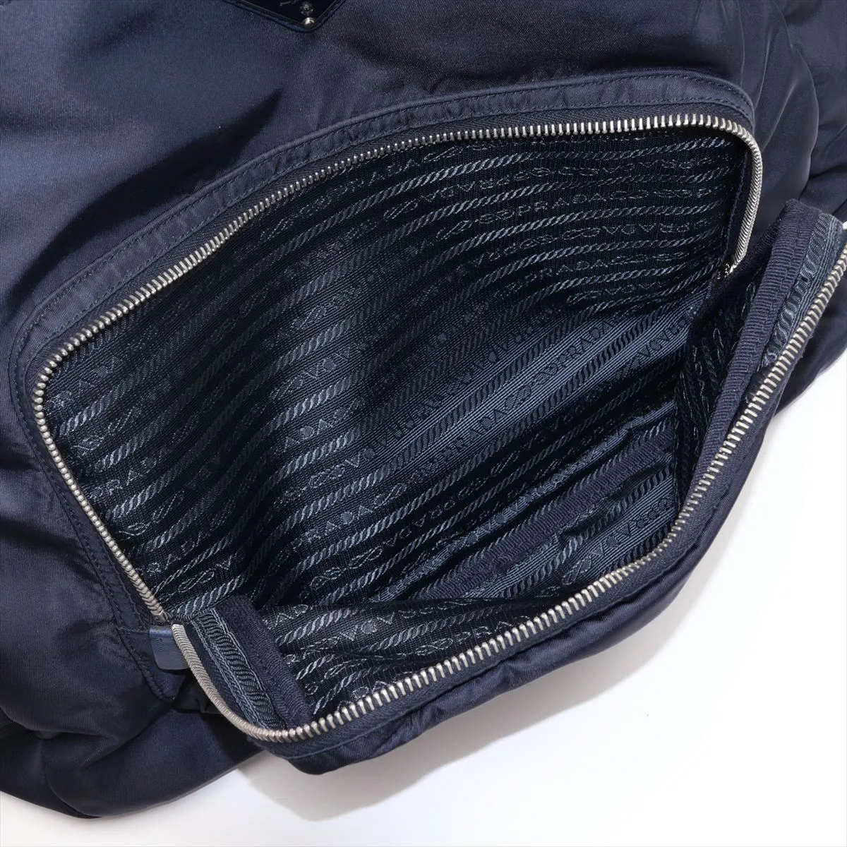 Tessuto Nylon x Leather 2-Way Tote Bag, Navy — view 12
