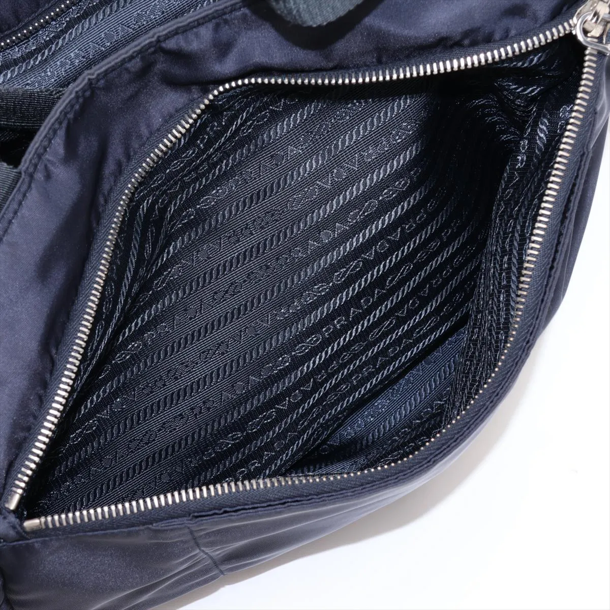 Tessuto Nylon x Leather 2-Way Tote Bag, Navy — view 15
