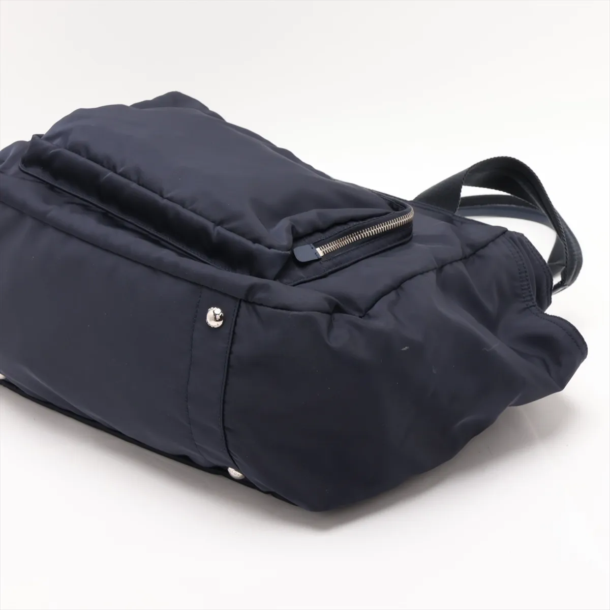 Tessuto Nylon x Leather 2-Way Tote Bag, Navy — view 3