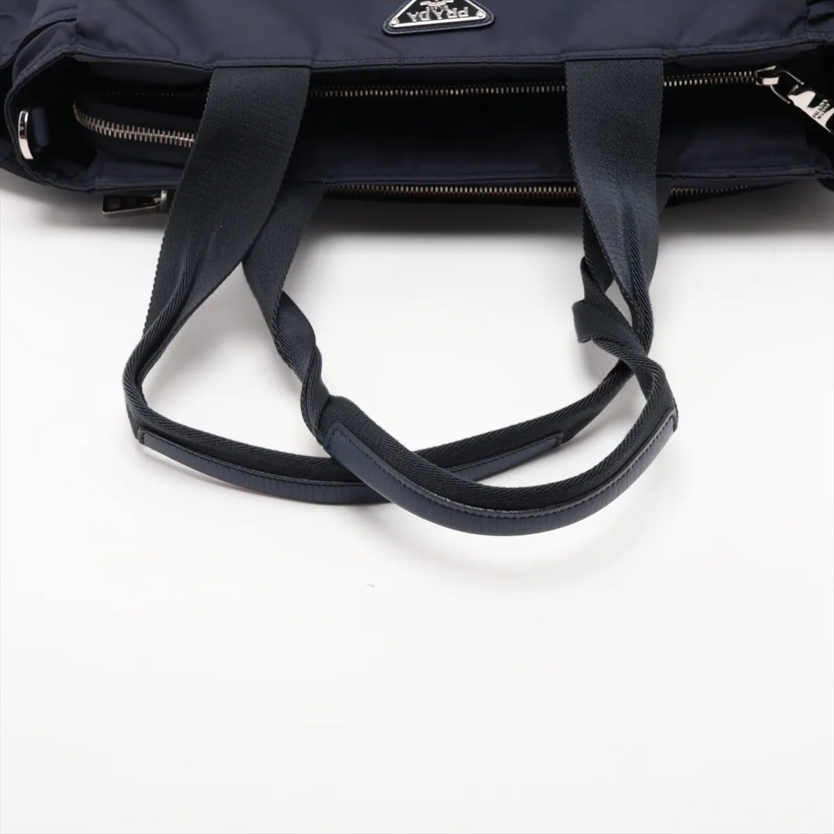Tessuto Nylon x Leather 2-Way Tote Bag, Navy — view 5