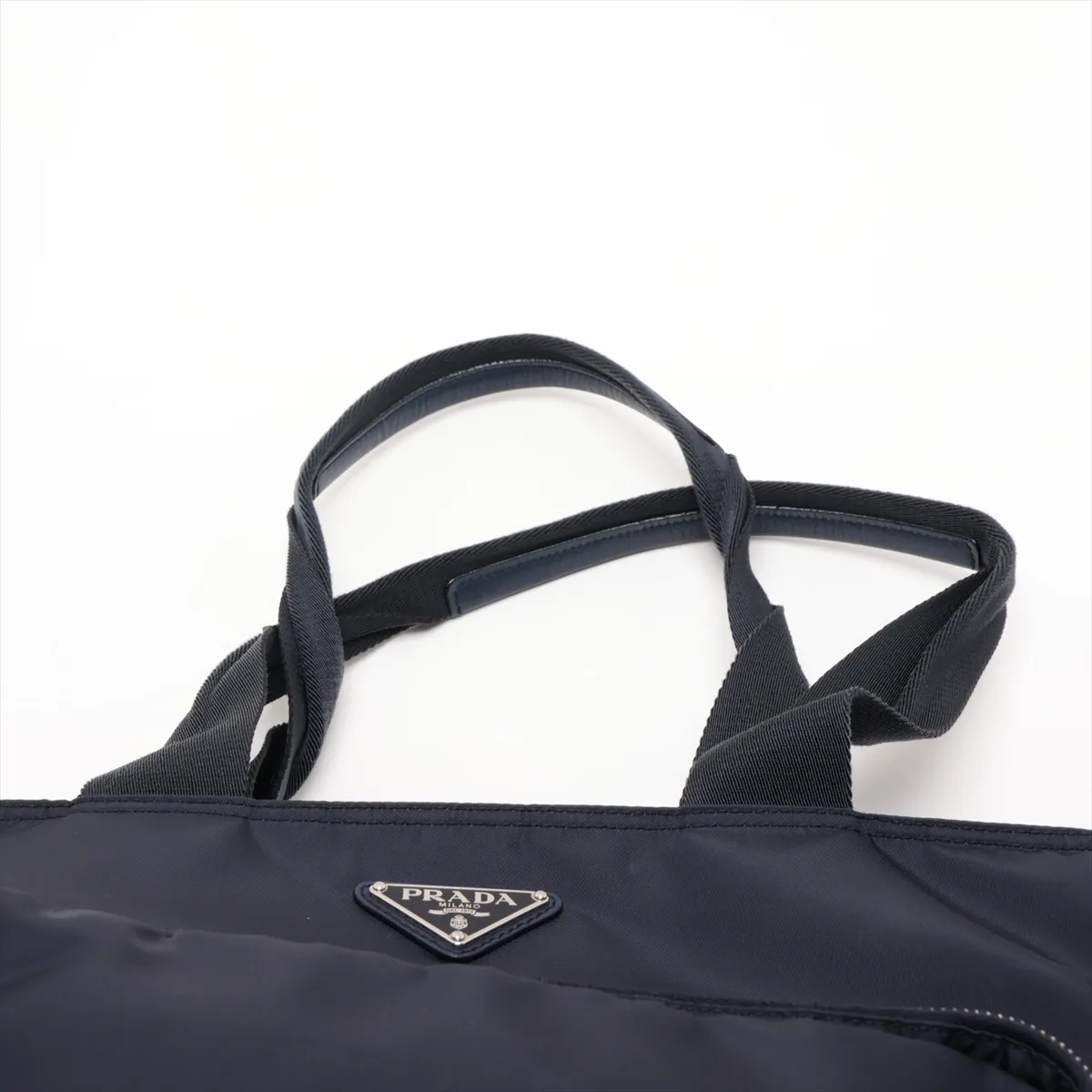Tessuto Nylon x Leather 2-Way Tote Bag, Navy — view 6