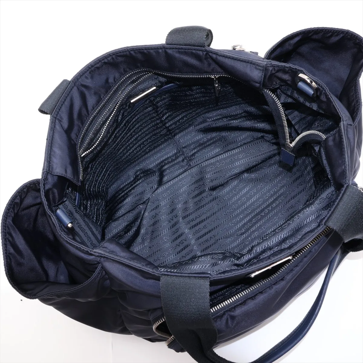 Tessuto Nylon x Leather 2-Way Tote Bag, Navy — view 8