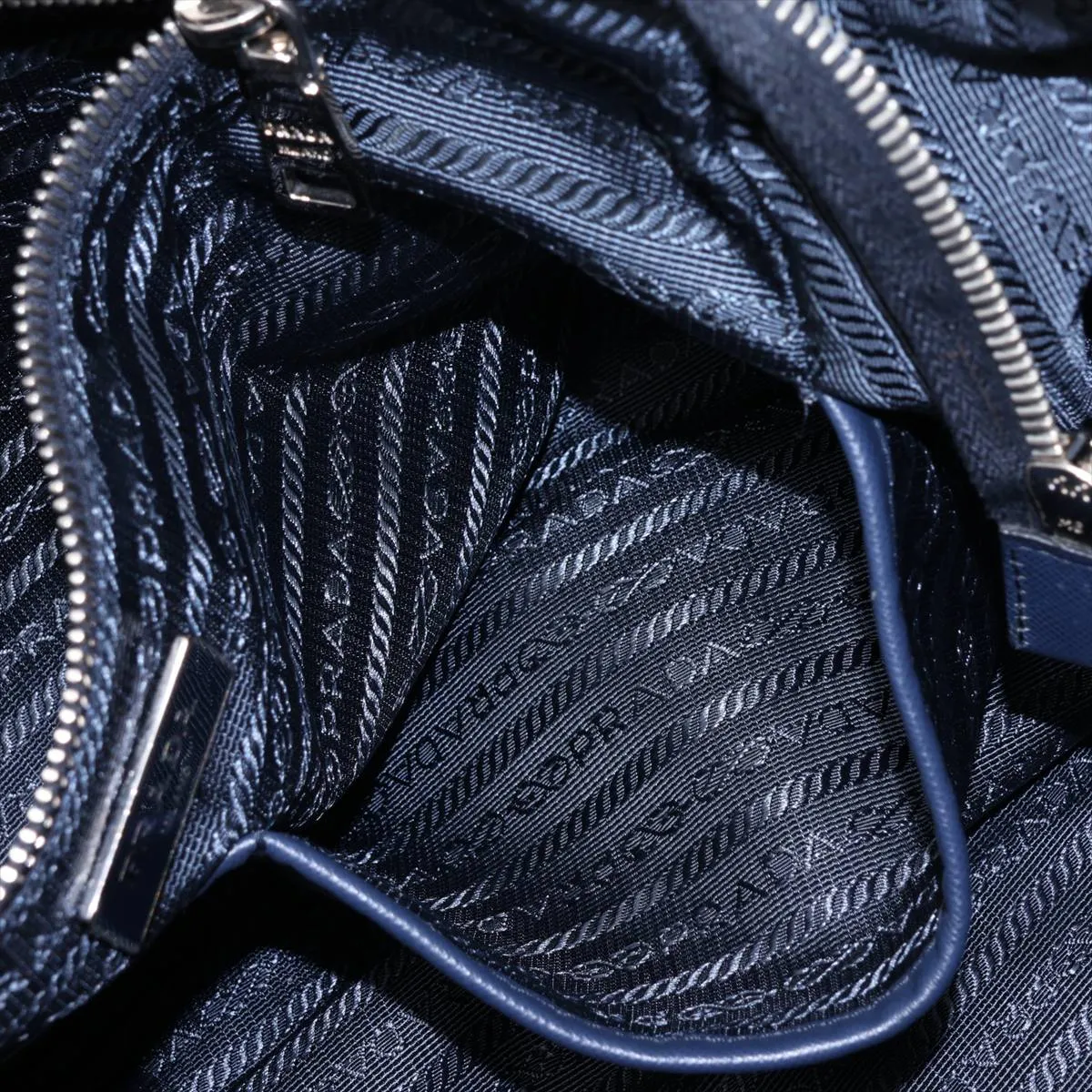 Tessuto Nylon x Leather 2-Way Tote Bag, Navy — view 10