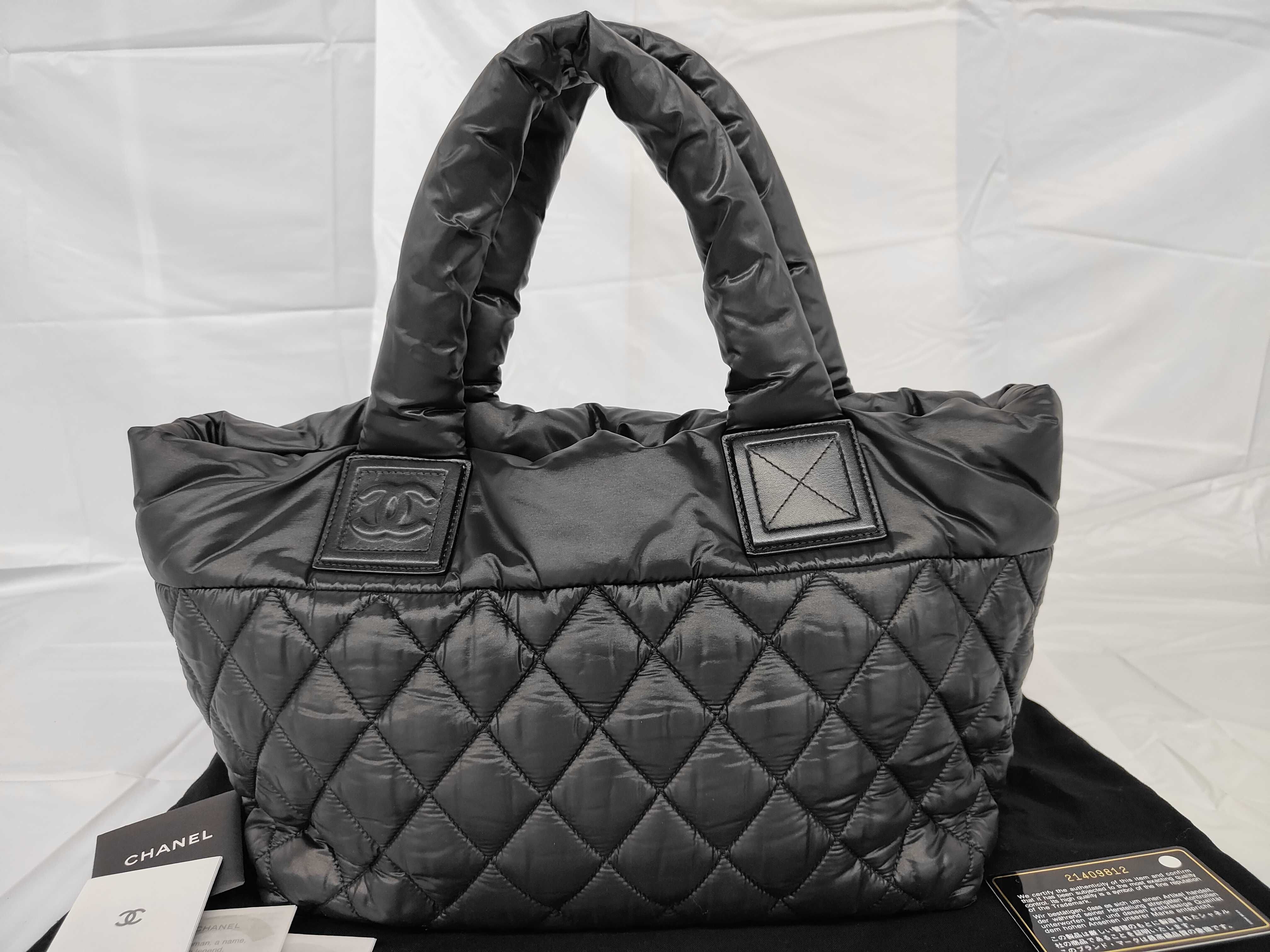 Coco Cocoon Nylon Tote Bag, Black, with Guarantee Card and Dust Bag, Handbag