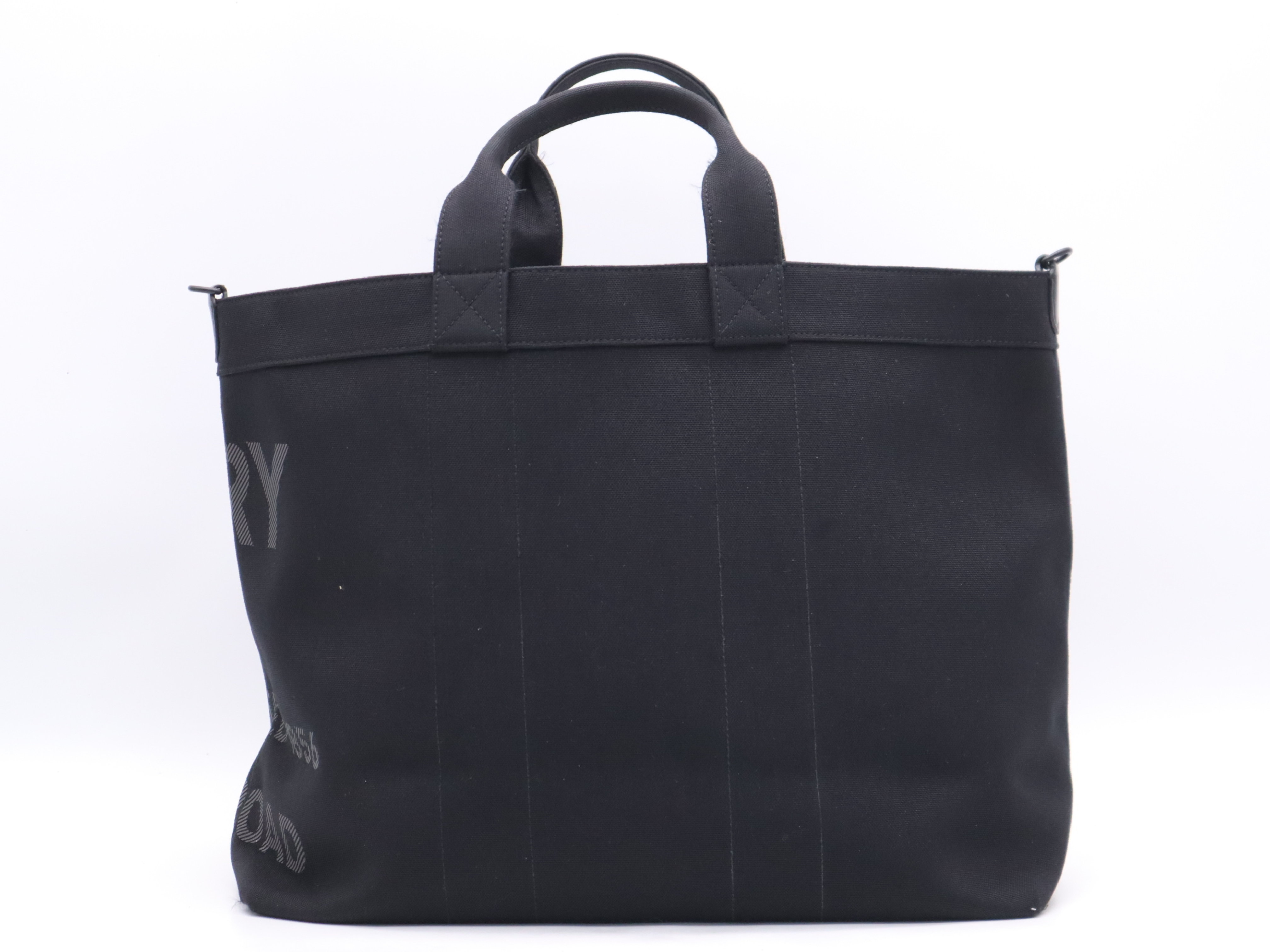 Canvas Horseferry 2-Way Tote Bag, Black, Silver Hardware, with Shoulder Strap. — view 2