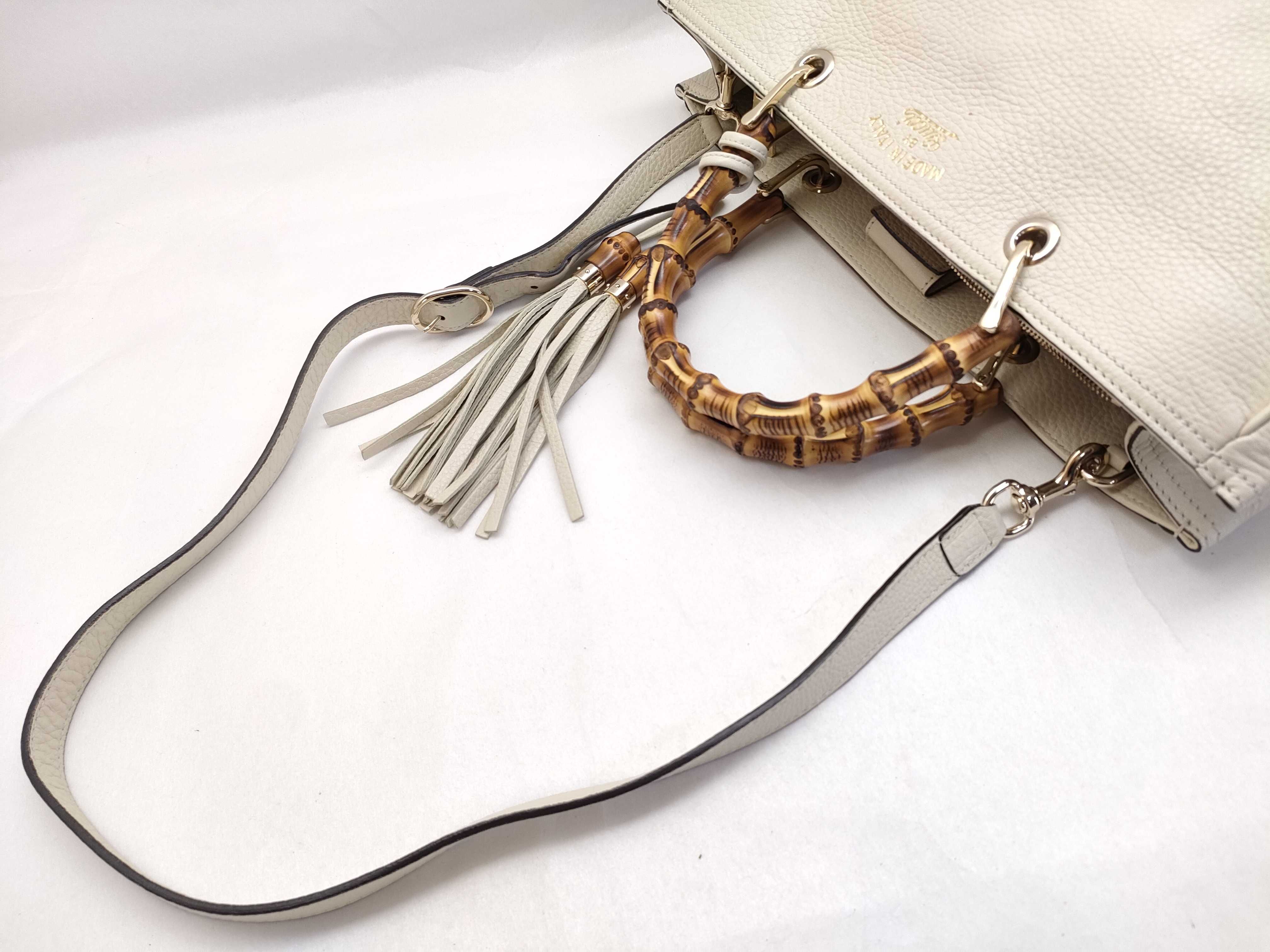 Bamboo 2-Way Shoulder Bag, White, 323660, Handbag — view 3