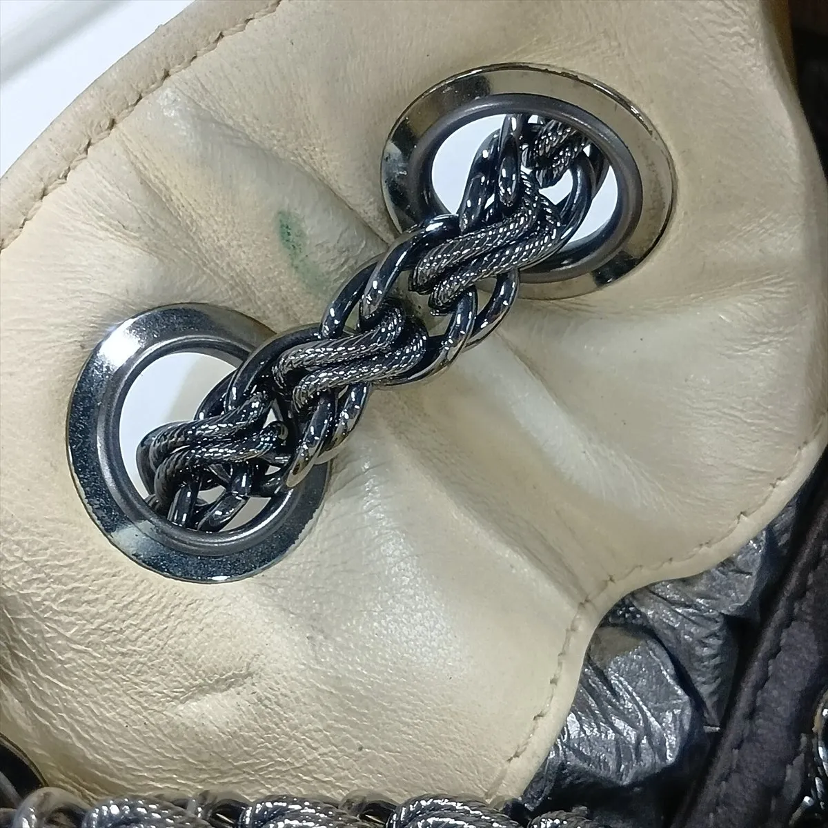 Matelassé Lambskin Chain Shoulder Bag, Paris-Moscow Collection, Beige, Silver Hardware, Item No. 12907567 (Serial No. 12) — view 14