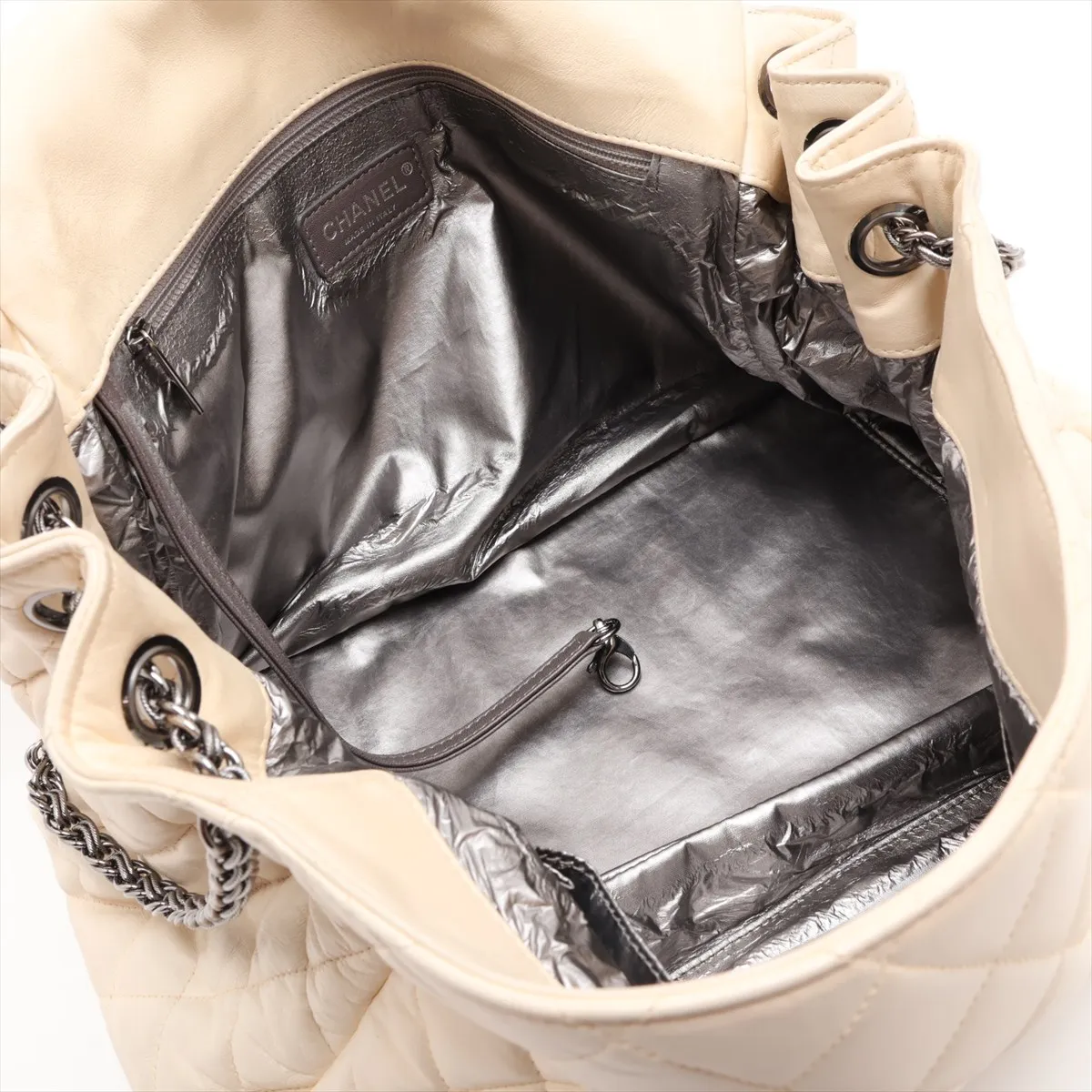 Matelassé Lambskin Chain Shoulder Bag, Paris-Moscow Collection, Beige, Silver Hardware, Item No. 12907567 (Serial No. 12) — view 7