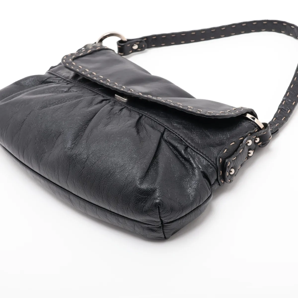 Selleria Leather Shoulder Bag, Black, 8BR356 — view 3