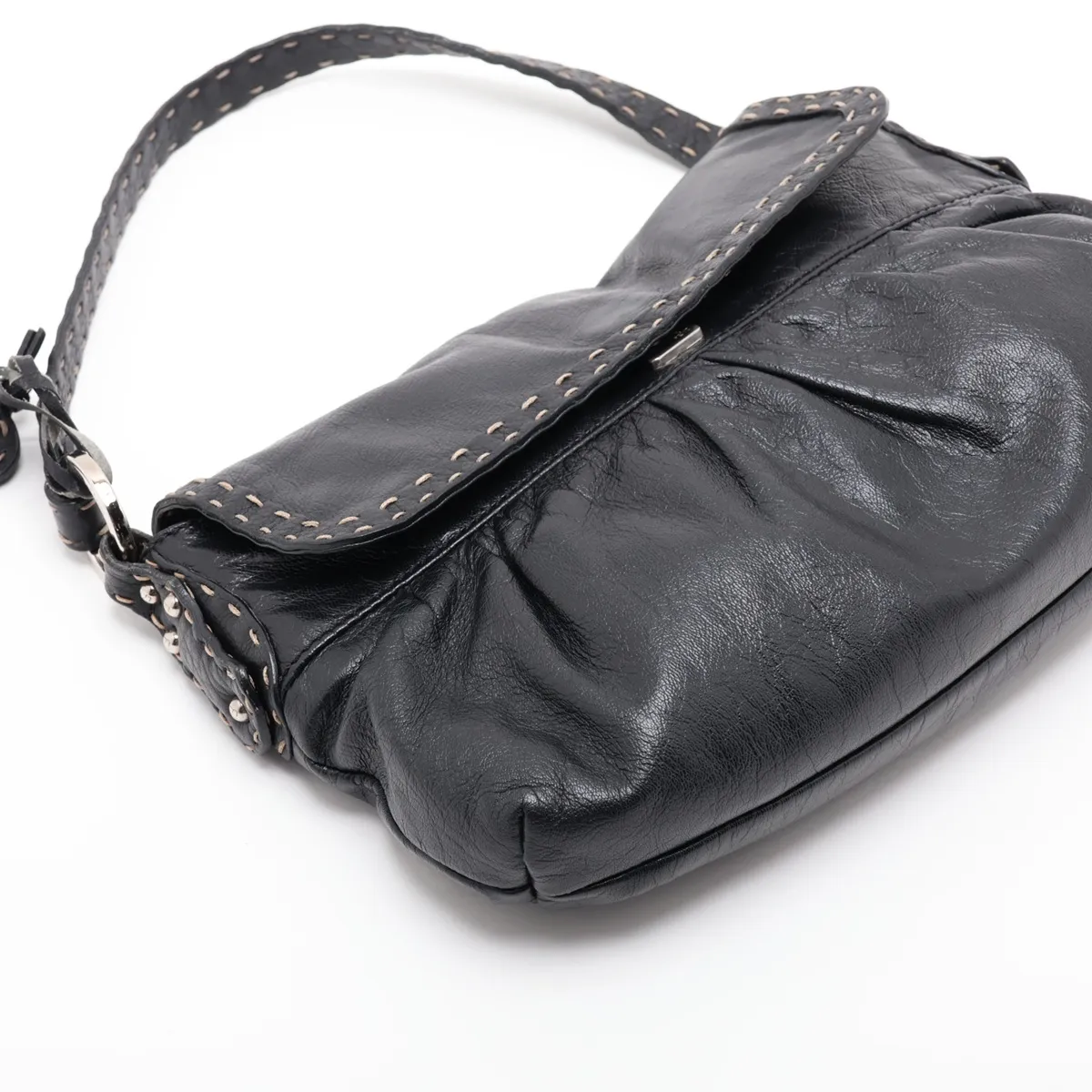 Selleria Leather Shoulder Bag, Black, 8BR356 — view 4