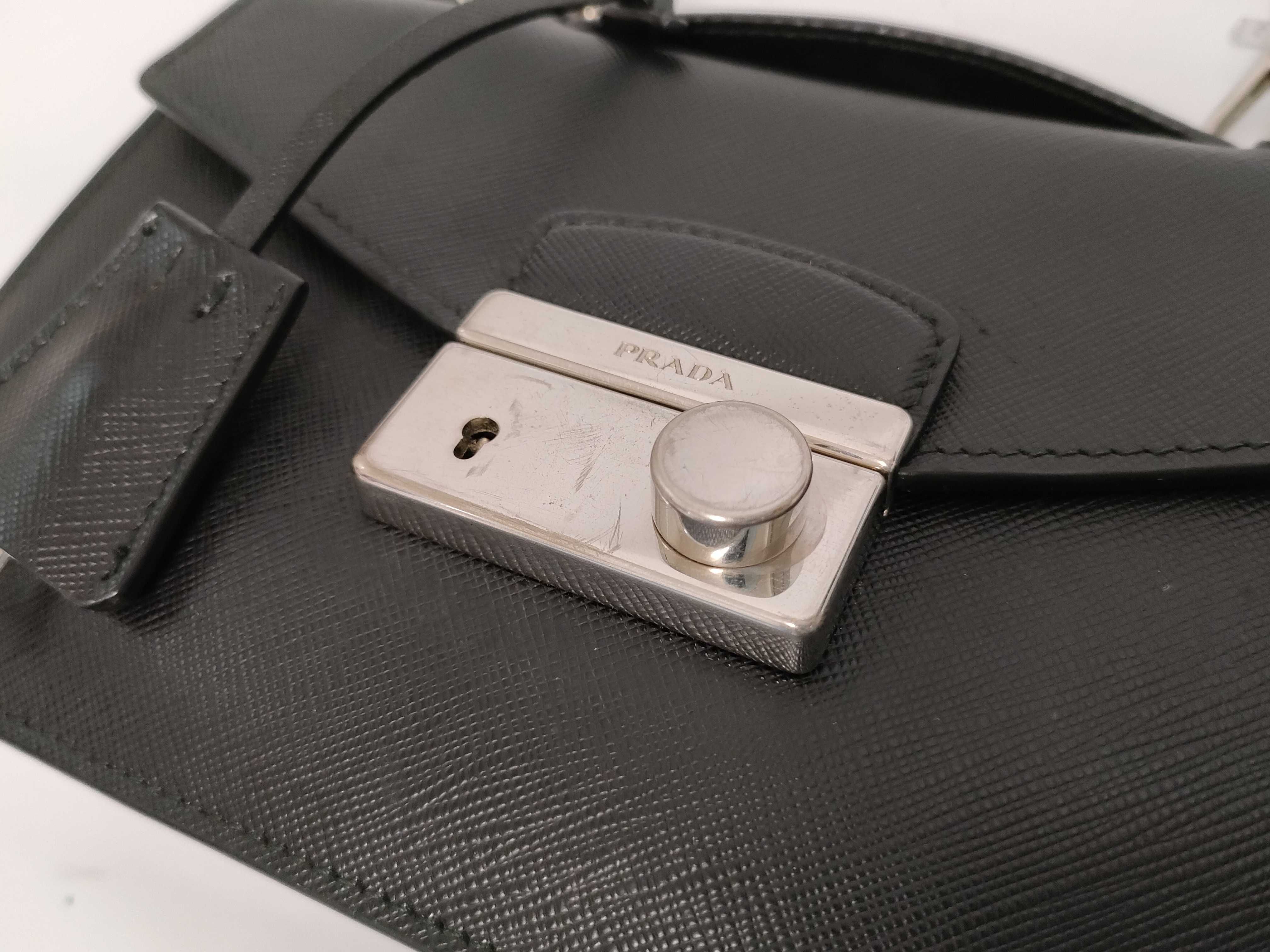 Shoulder Bag, Black and Silver, Saffiano Leather Shoulder Bag — view 5