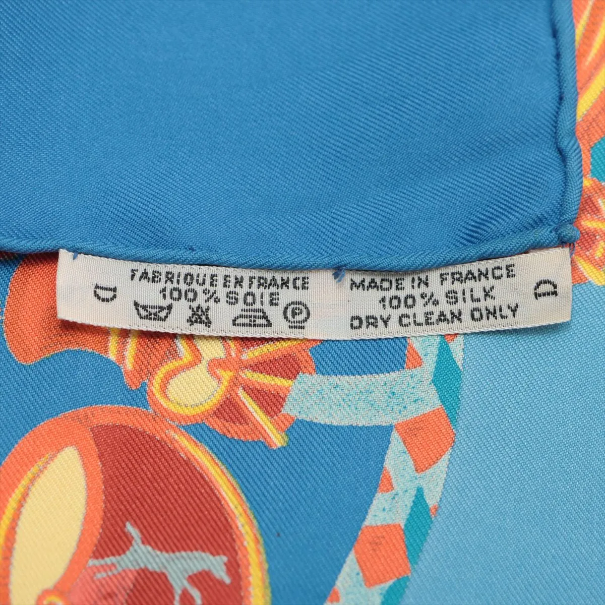 Carre 90 TOURNEZ MANEGE Merry-go-round scarf, silk, blue. Shows signs of wear, — view 6