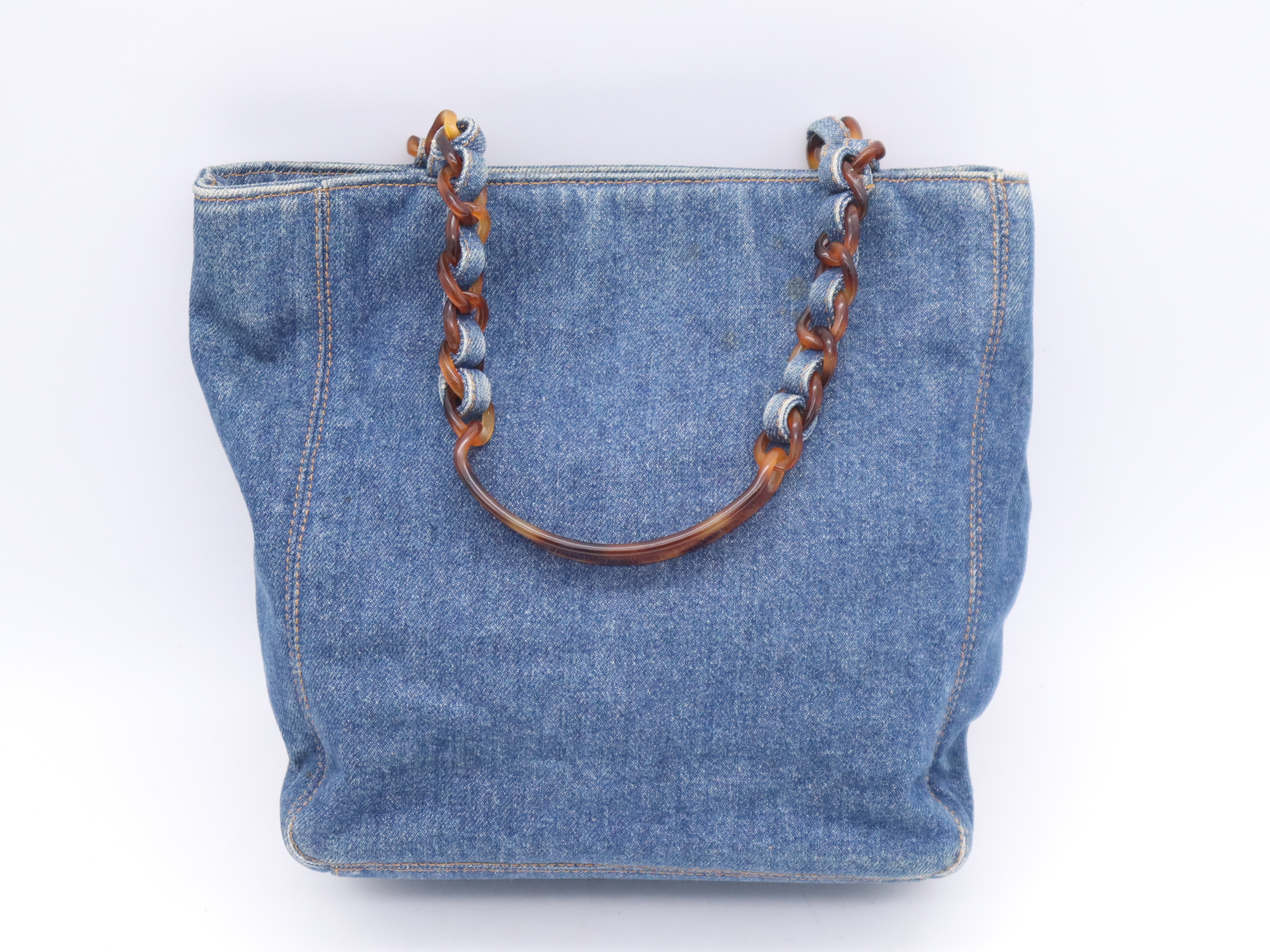 Denim Coco Mark Tote Bag, Blue, Gold Hardware, with Sticker. — view 2