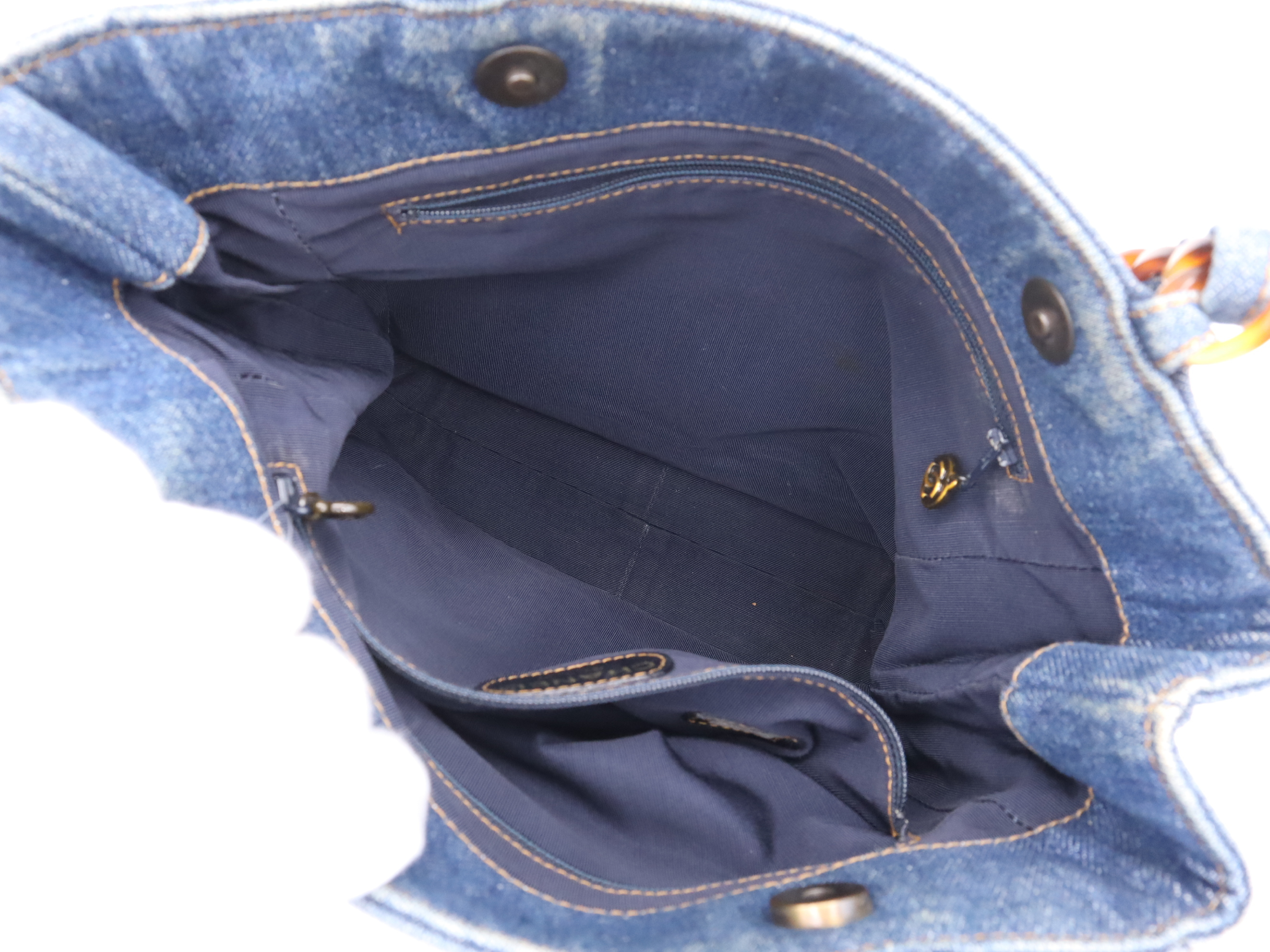 Denim Coco Mark Tote Bag, Blue, Gold Hardware, with Sticker. — view 11