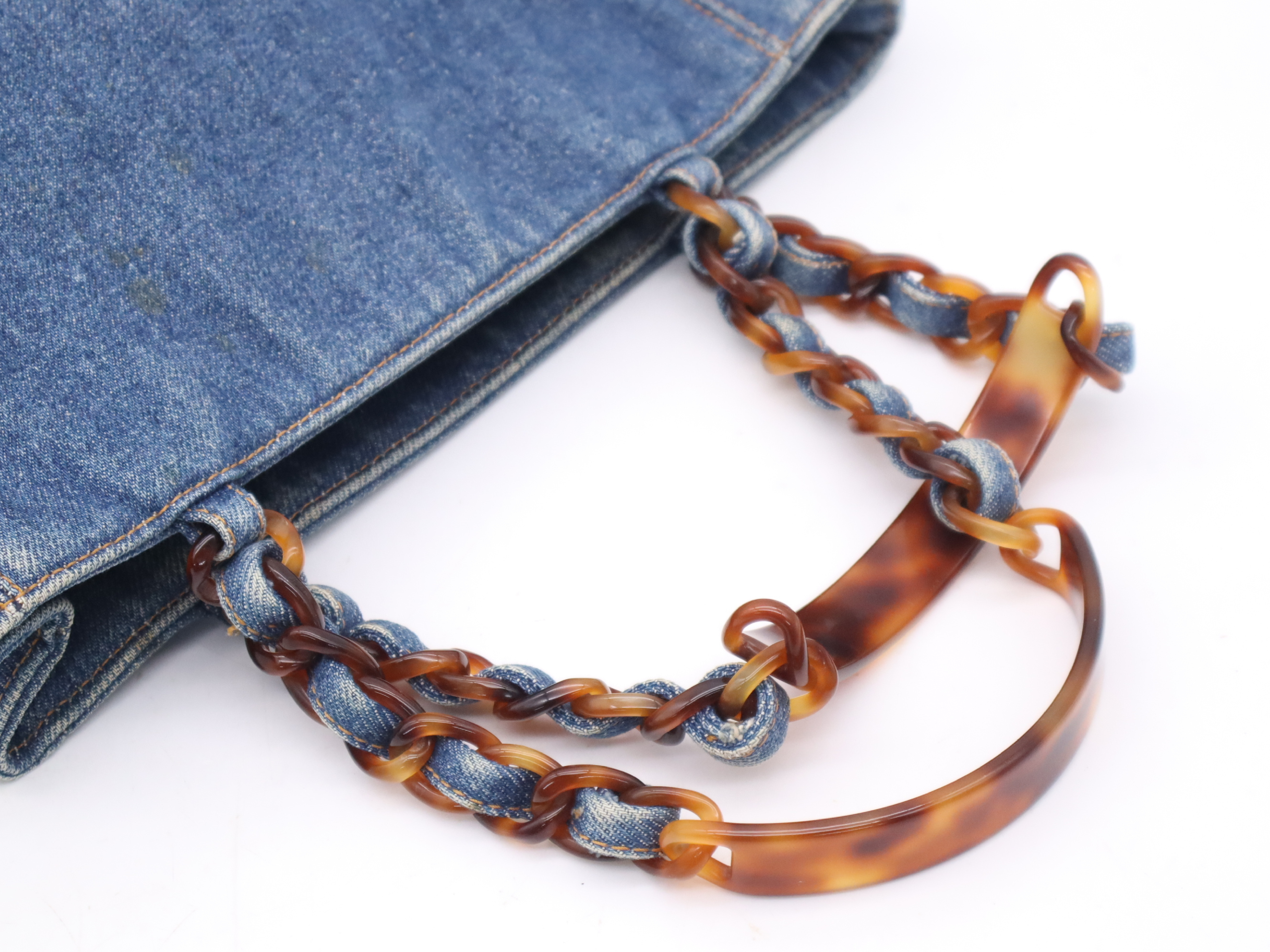 Denim Coco Mark Tote Bag, Blue, Gold Hardware, with Sticker. — view 6
