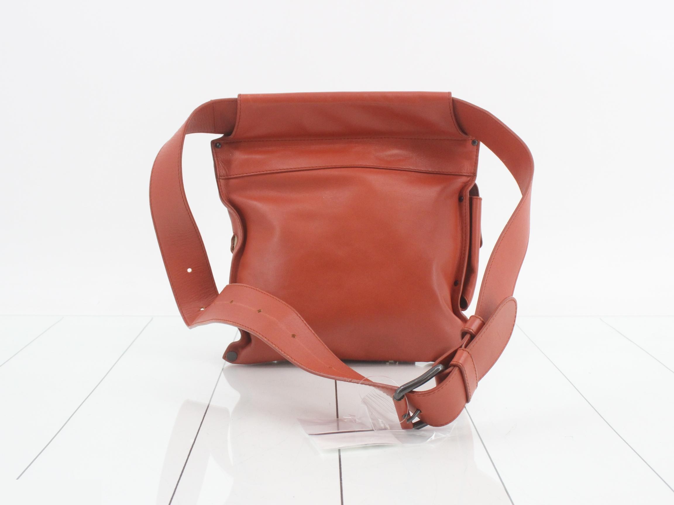 Intrecciato Leather Body Bag/Waist Bag, Orange — view 2