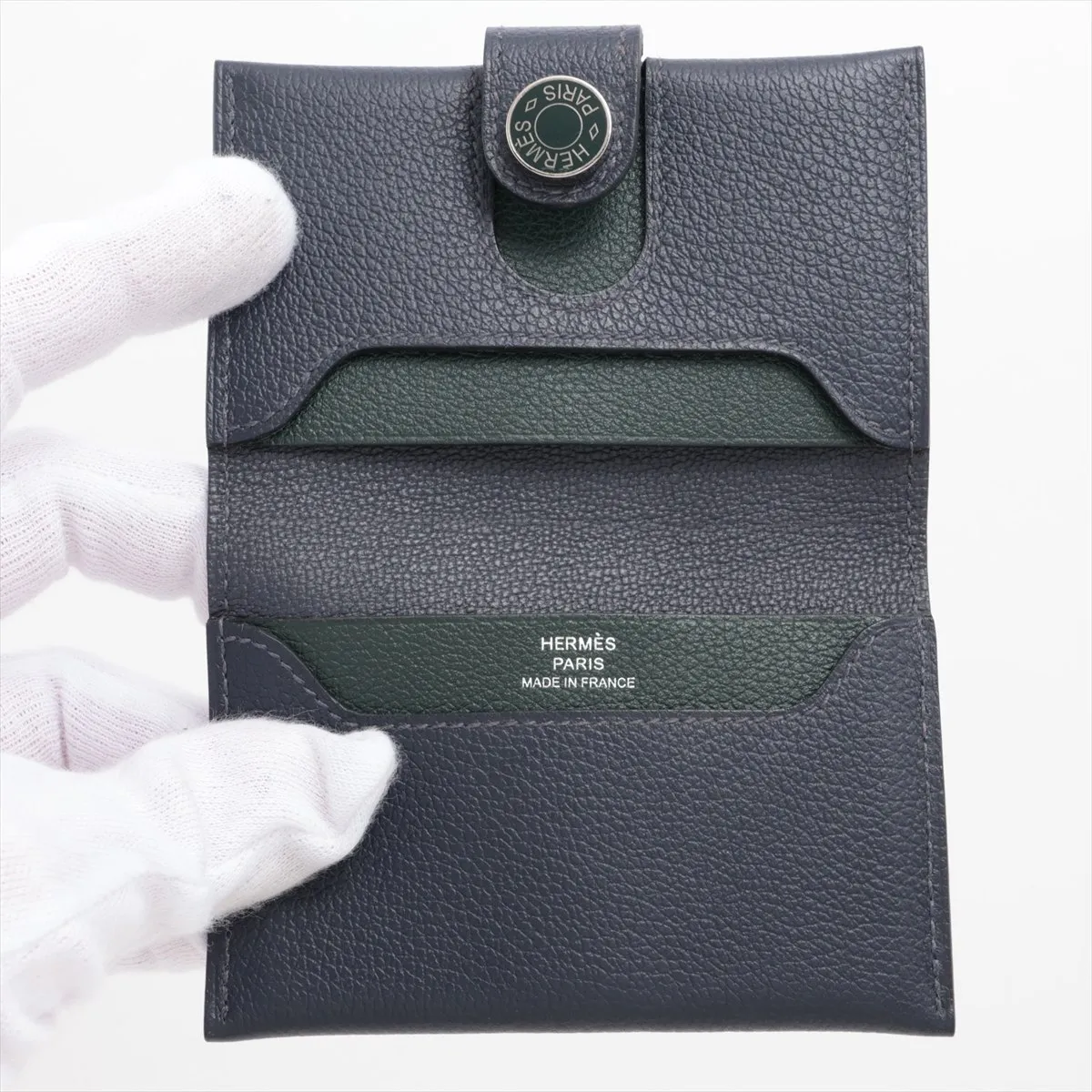 RMS Evercolor Card Case Navy x Green Silver Hardware U:2022 — view 3