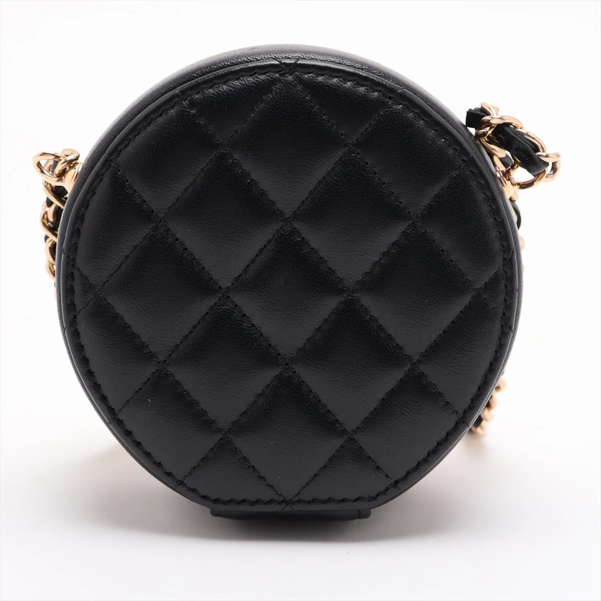 Camellia Lambskin Chain Shoulder Bag, Matelassé, Black with Gold Hardware, C4HLH8G8, Random Plate — view 2