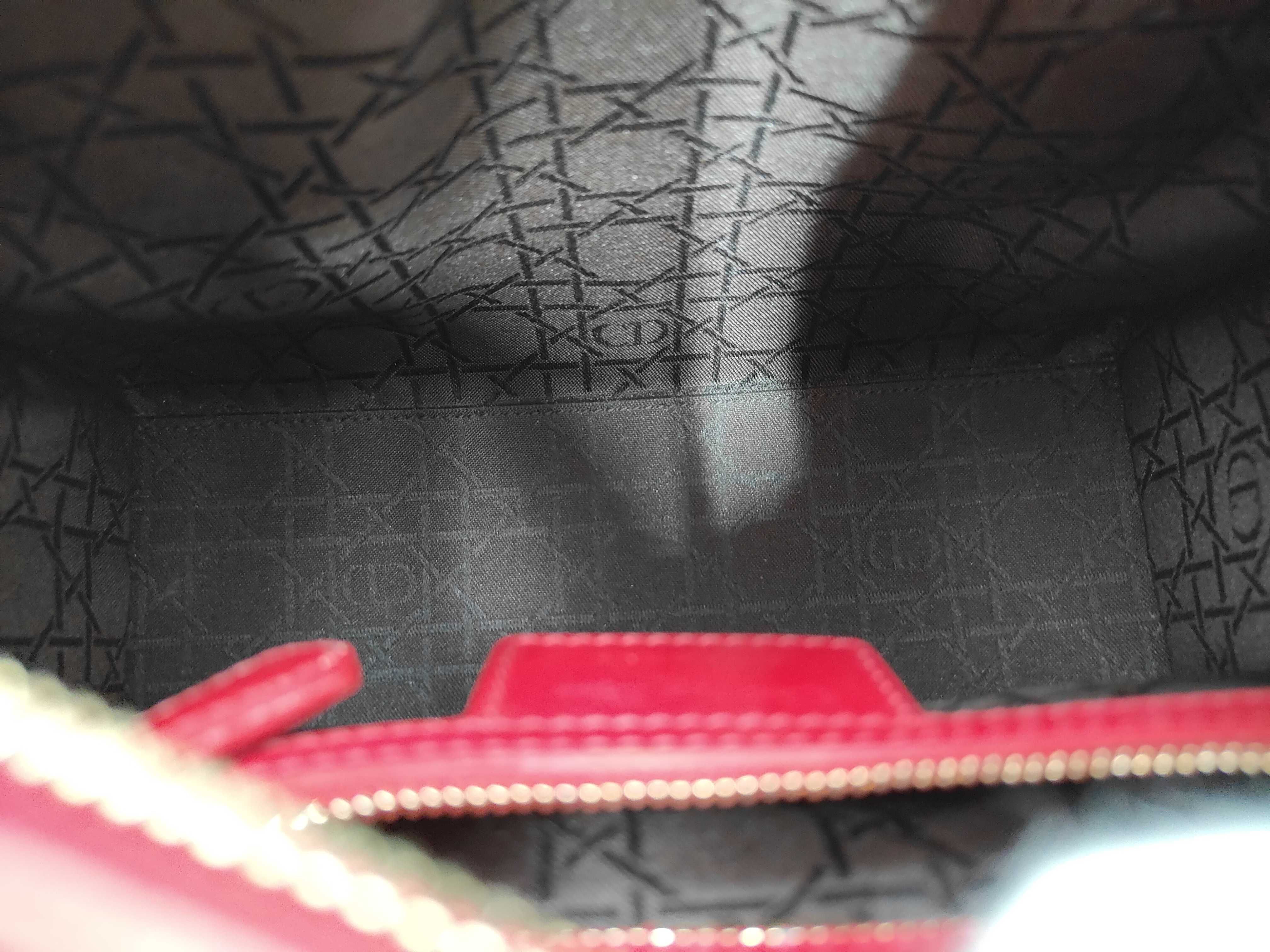 Christian Lady Dior Patent Leather Red Gold Handbag — view 8