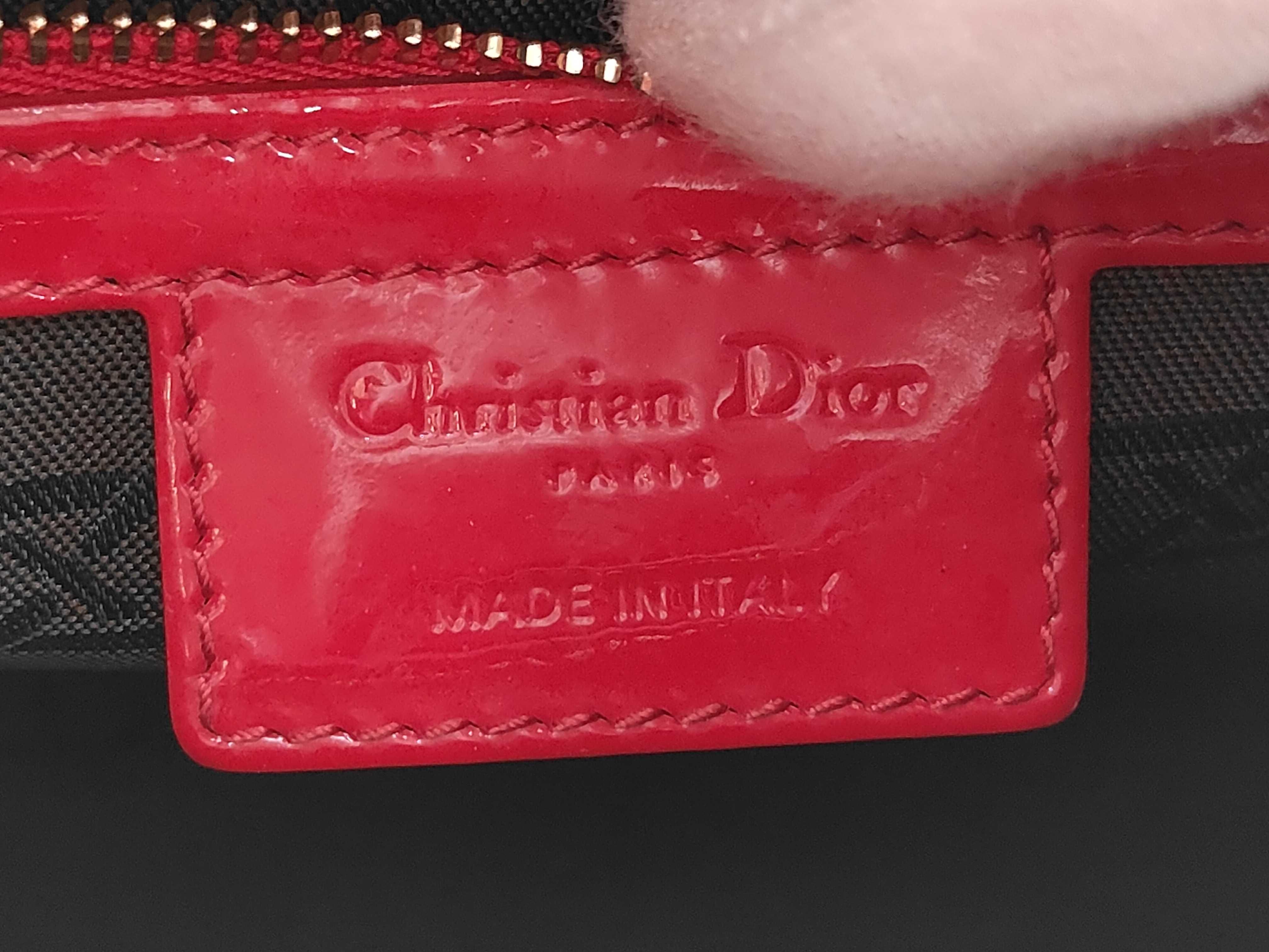 Christian Lady Dior Patent Leather Red Gold Handbag — view 9