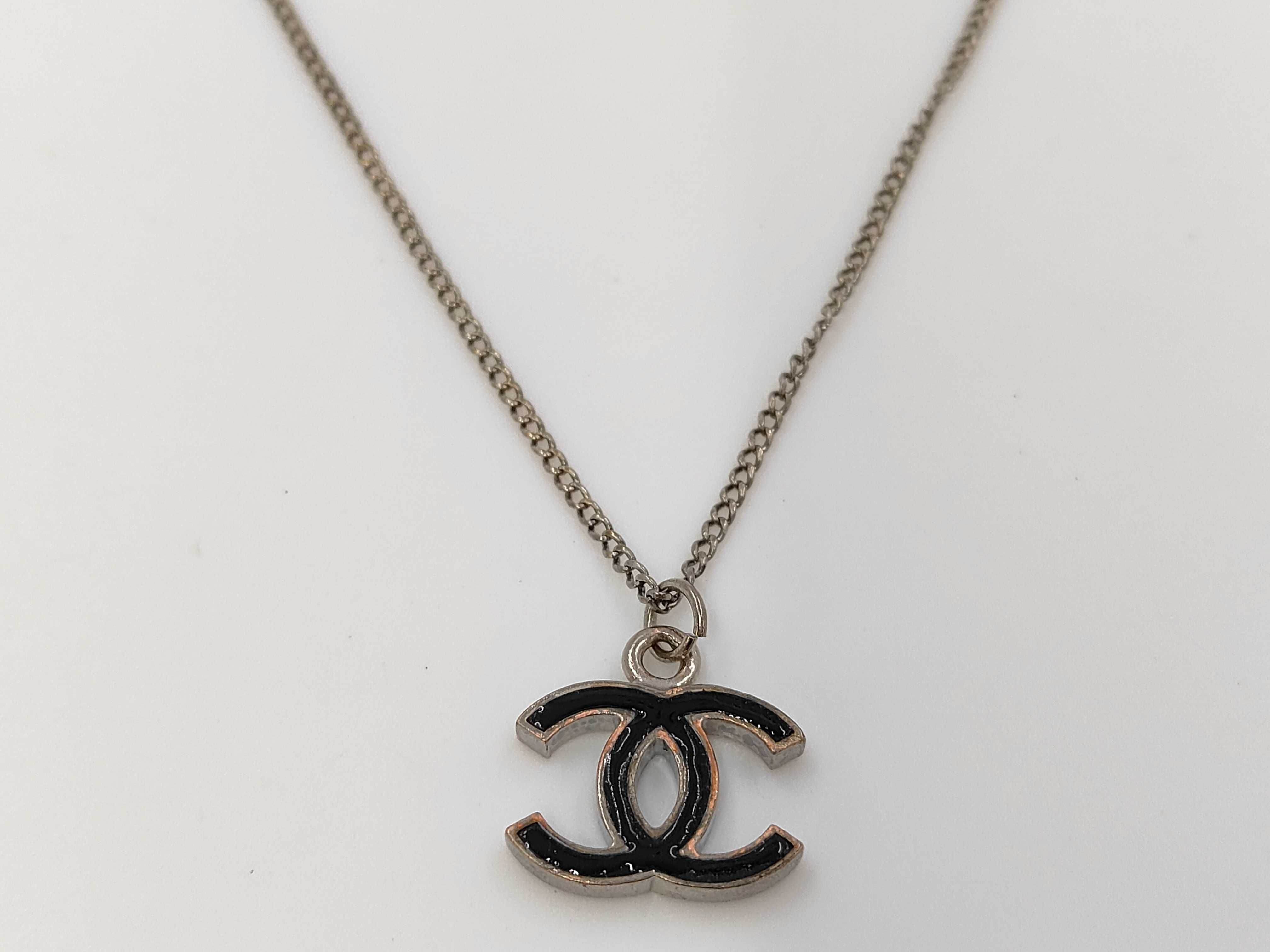 CC Logo Silver Tone Pendant Necklace — view 2