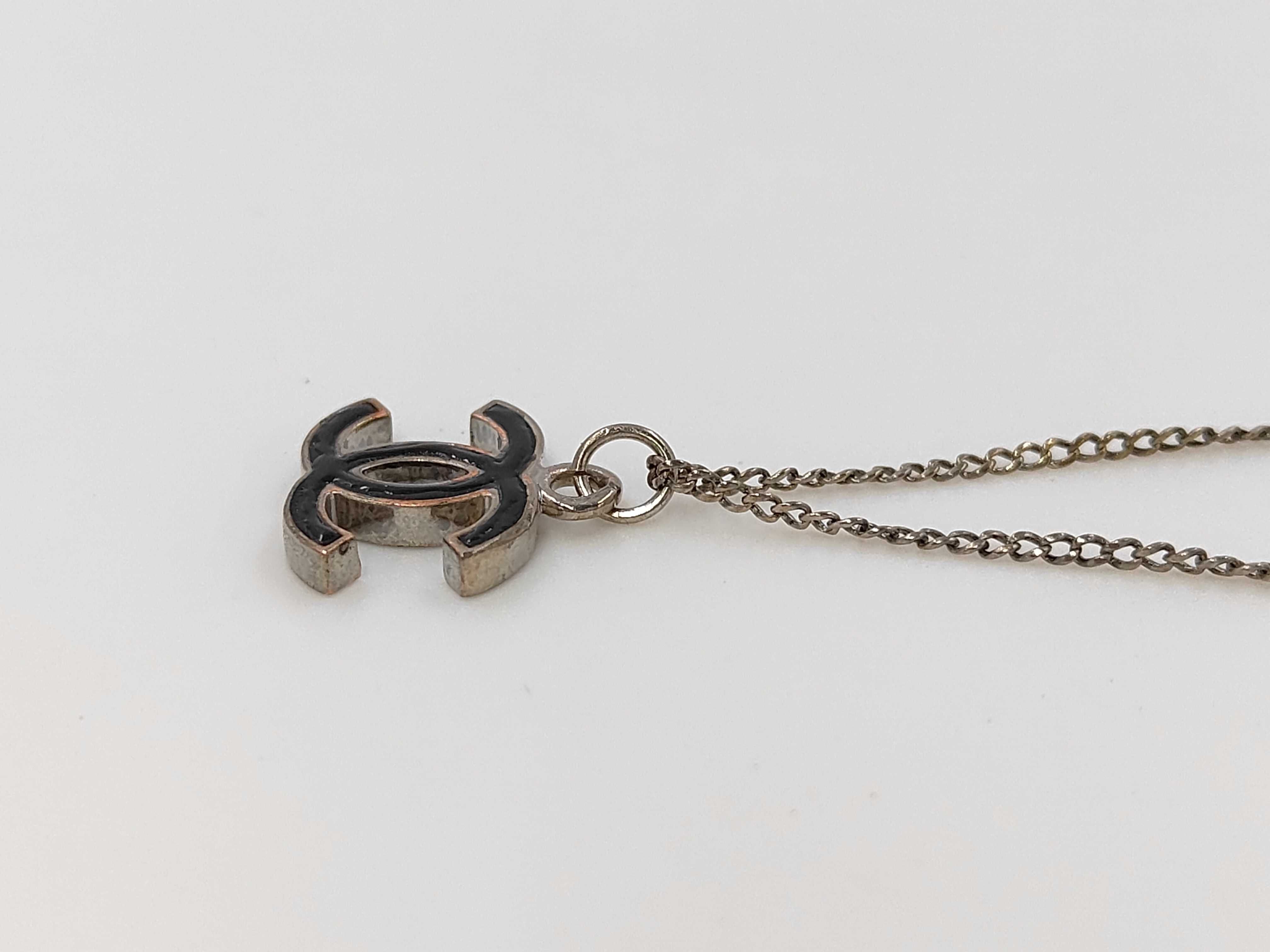 CC Logo Silver Tone Pendant Necklace — view 3