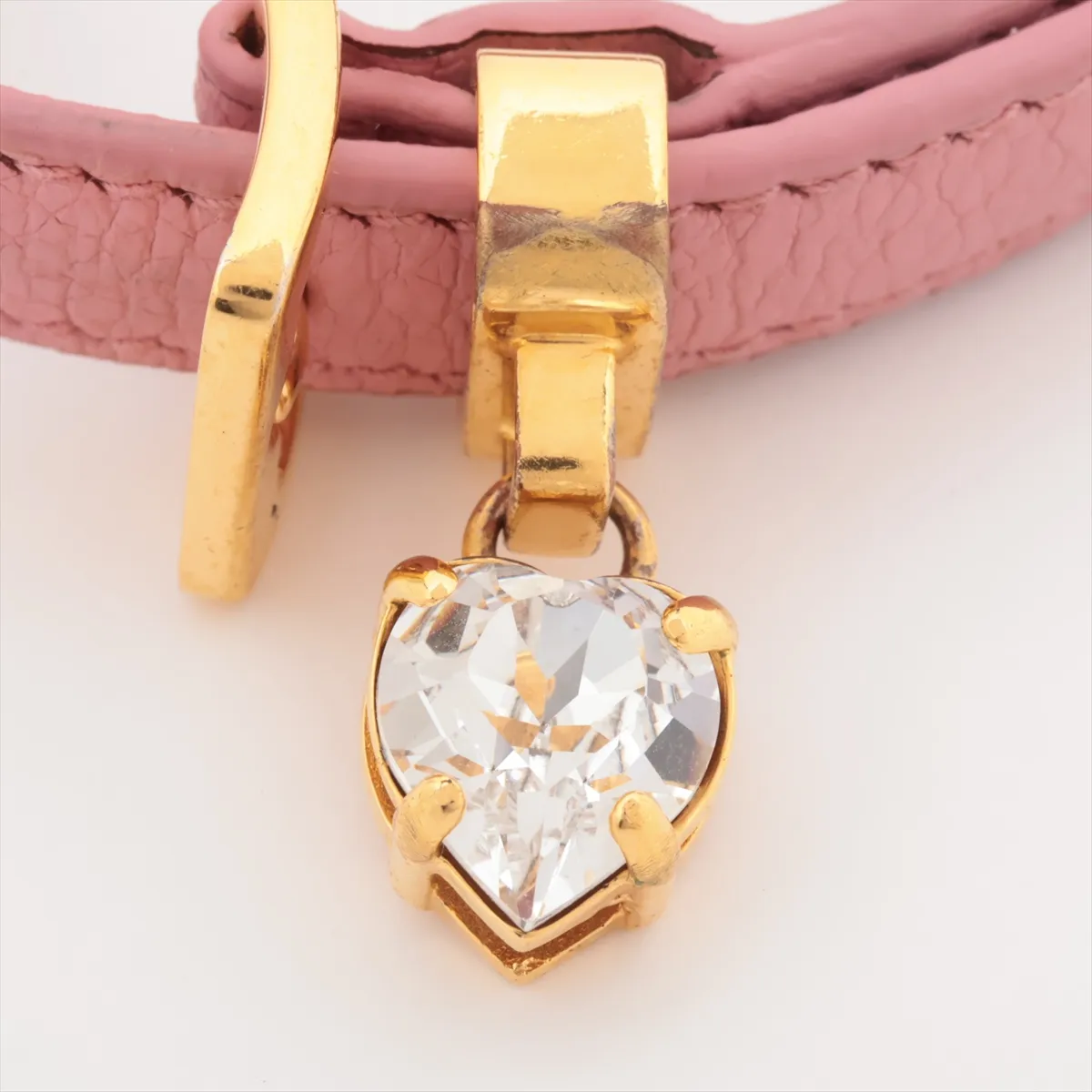 bracelet, gold plated, rhinestones, and leather, pink. Has — view 2