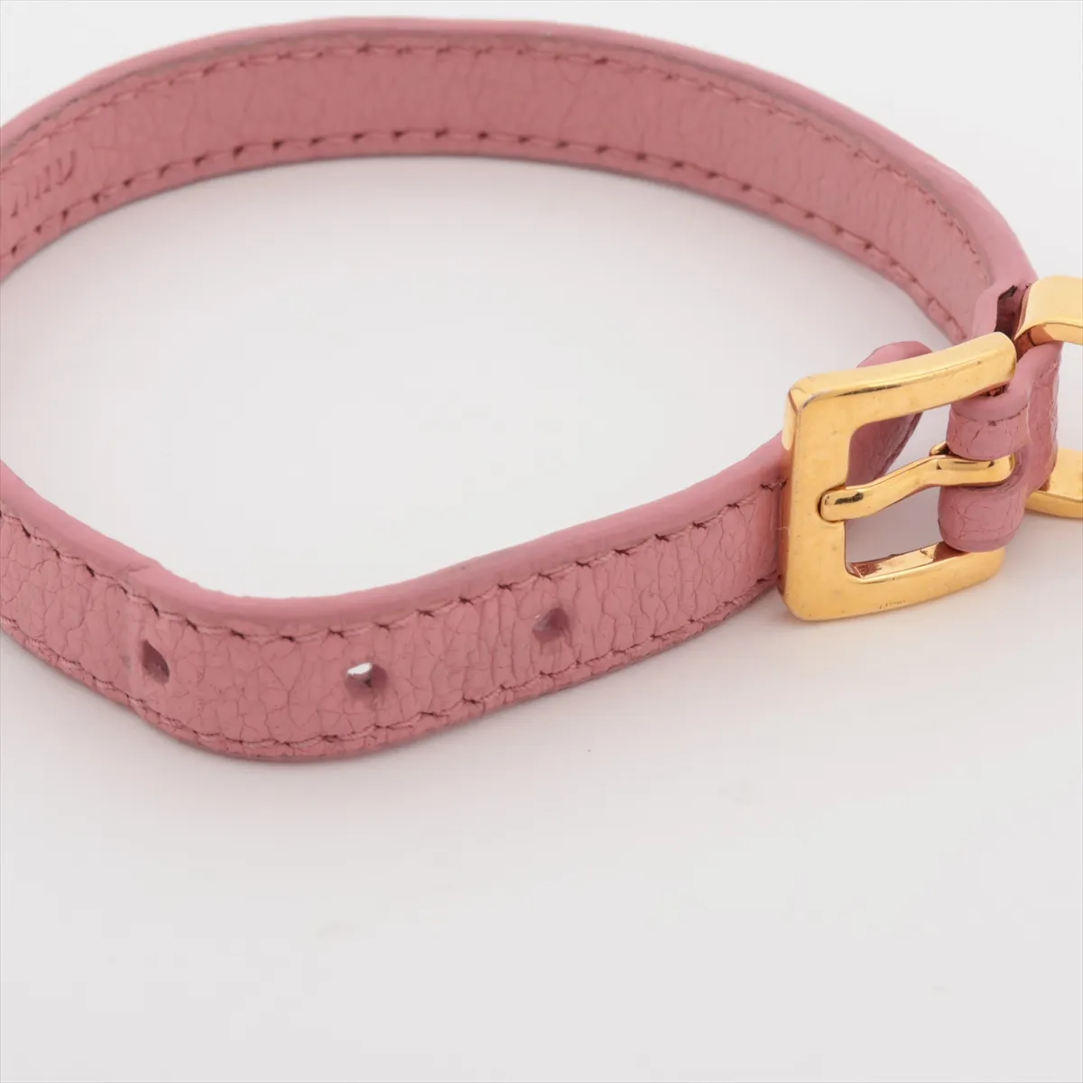bracelet, gold plated, rhinestones, and leather, pink. Has — view 4