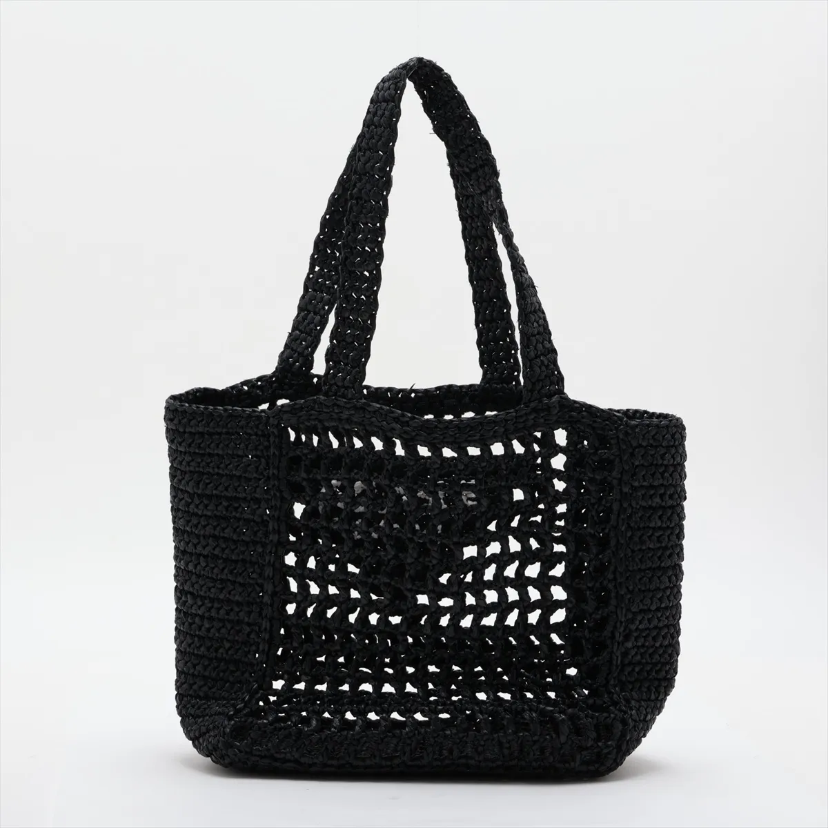 Raffia Tote Bag, Black x White, 1BG444 — view 2