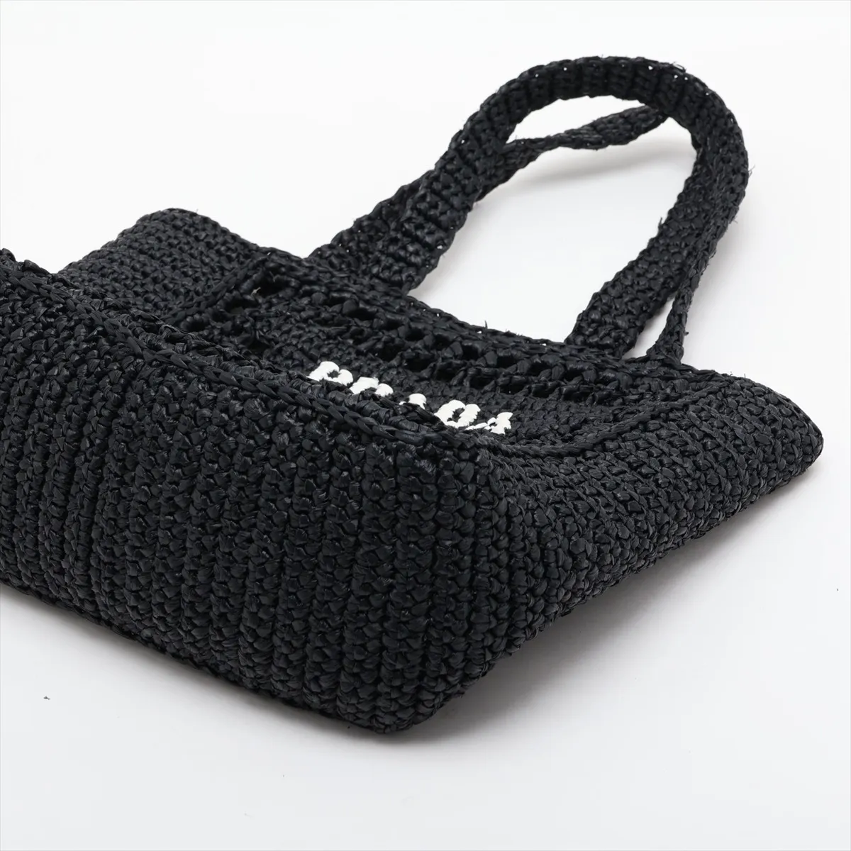 Raffia Tote Bag, Black x White, 1BG444 — view 3